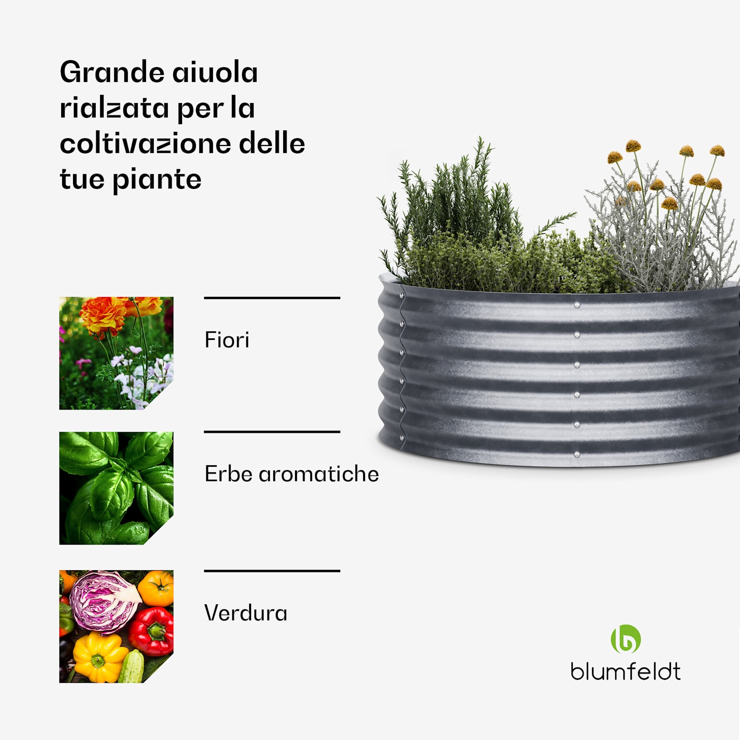 High Grow Half Circle - Aiuola rialzata da 105 x 43 x 60 cm, in lamiera d'acciaio ondulata, facile da montare, resistente alla ruggine e al gelo 105 x 60 x 43 cm | Argento