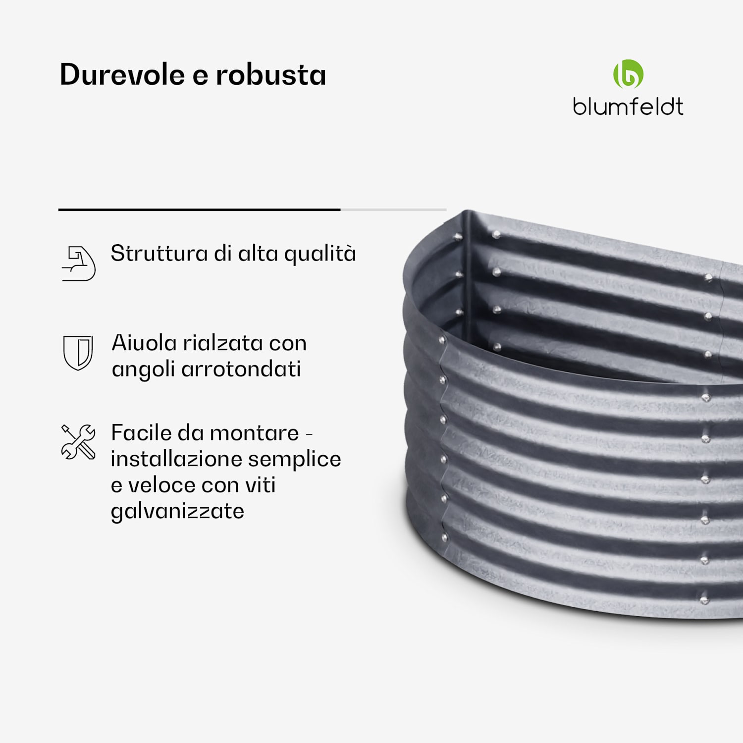High Grow Half Circle - Aiuola rialzata da 105 x 43 x 60 cm, in lamiera d'acciaio ondulata, facile da montare, resistente alla ruggine e al gelo 105 x 60 x 43 cm | Argento