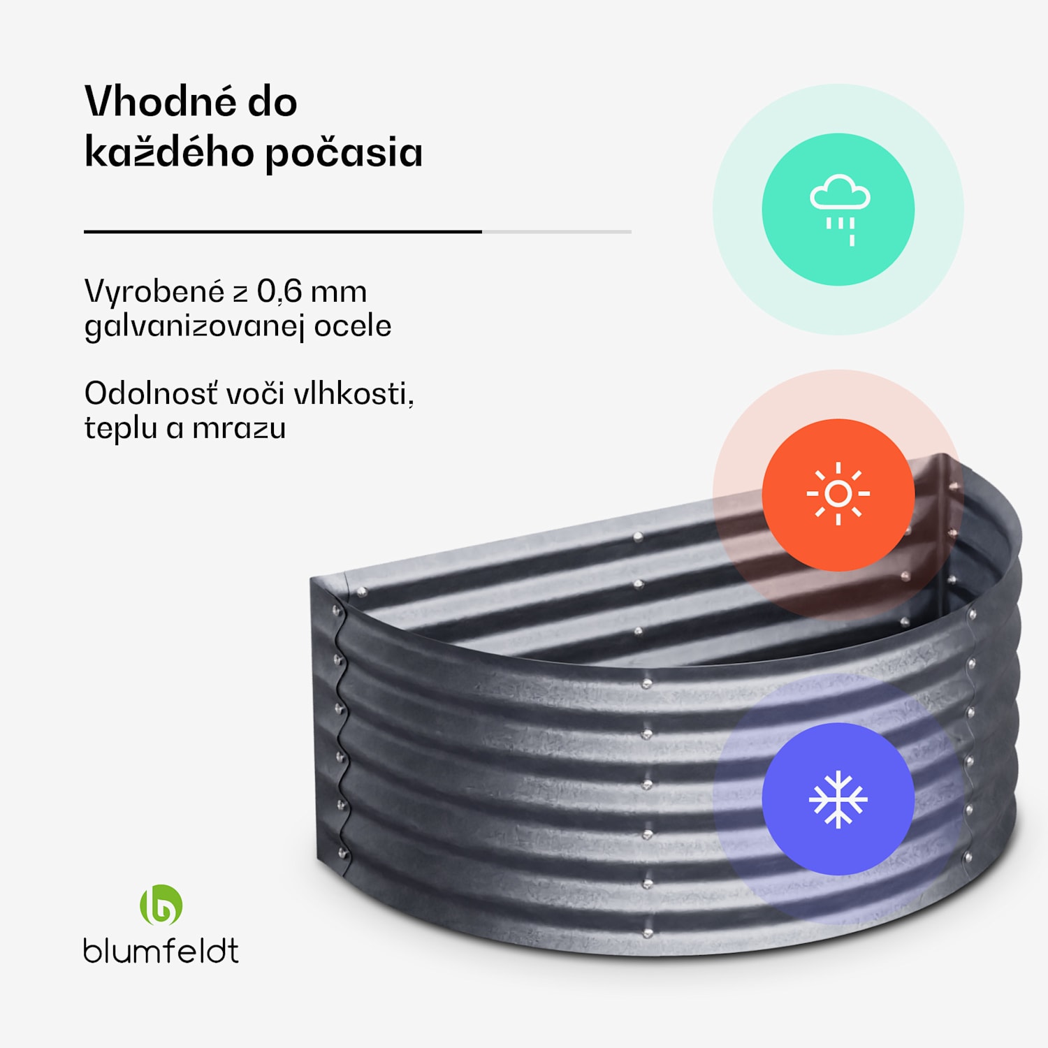 High Grow Half Circle, polkruhový vyvýšený záhon, 105x43x60 cm, z vlnitého oceľového plechu, jednoduchá montáž, odolný voči hrdzi a mrazu 105 x 60 x 43 cm | Strieborná
