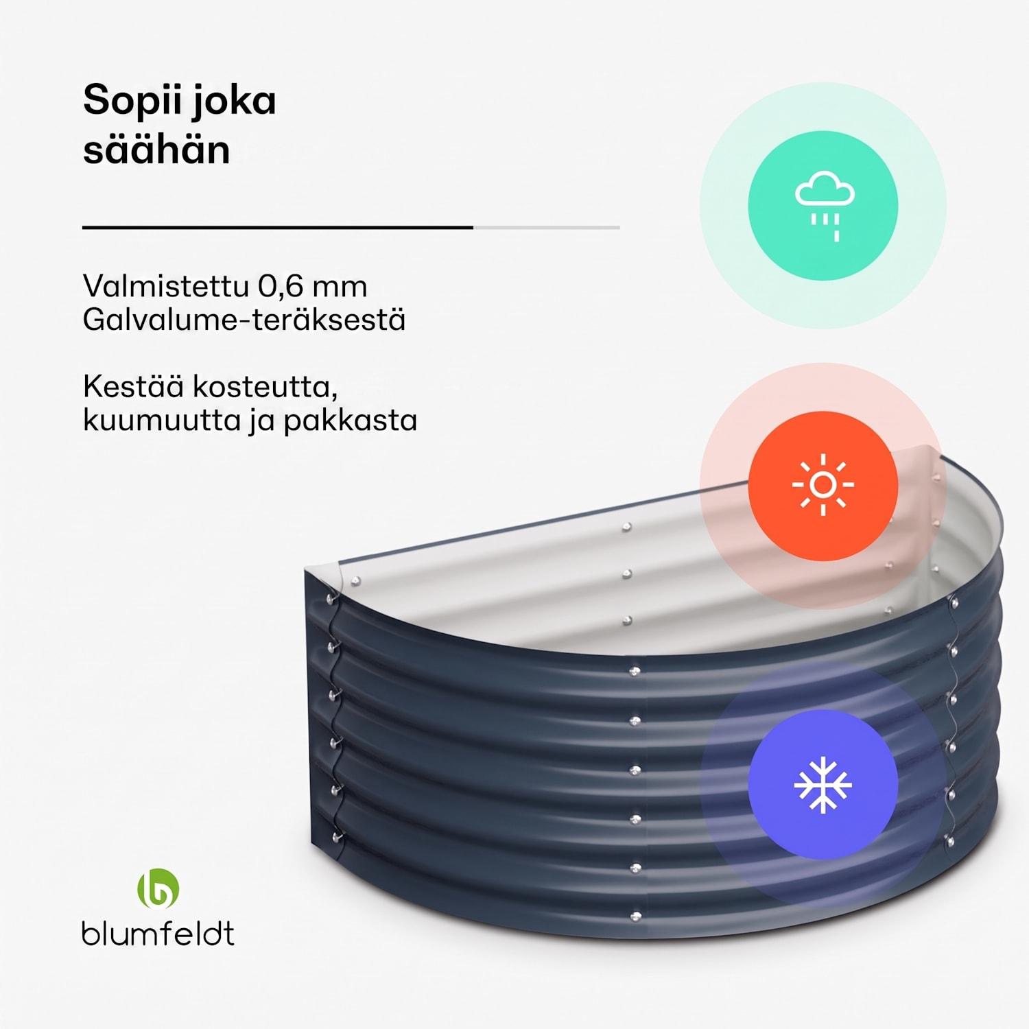 blumfeldt High Grow Half Circle -viljelylaatikko 105 x 43 x 60 cm teräs-aaltopelti helppo koota ruosteen ja pakkasen kestävä vihanneksille, yrteille ja kukille 105 x 60 x 43 cm | Antrasiitti