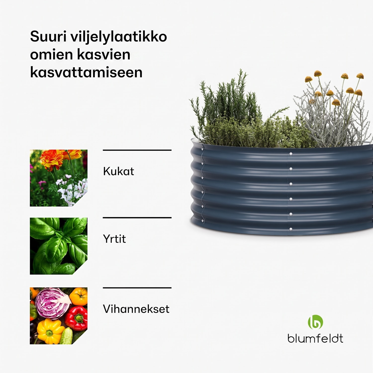 blumfeldt High Grow Half Circle -viljelylaatikko 105 x 43 x 60 cm teräs-aaltopelti helppo koota ruosteen ja pakkasen kestävä vihanneksille, yrteille ja kukille 105 x 60 x 43 cm | Antrasiitti