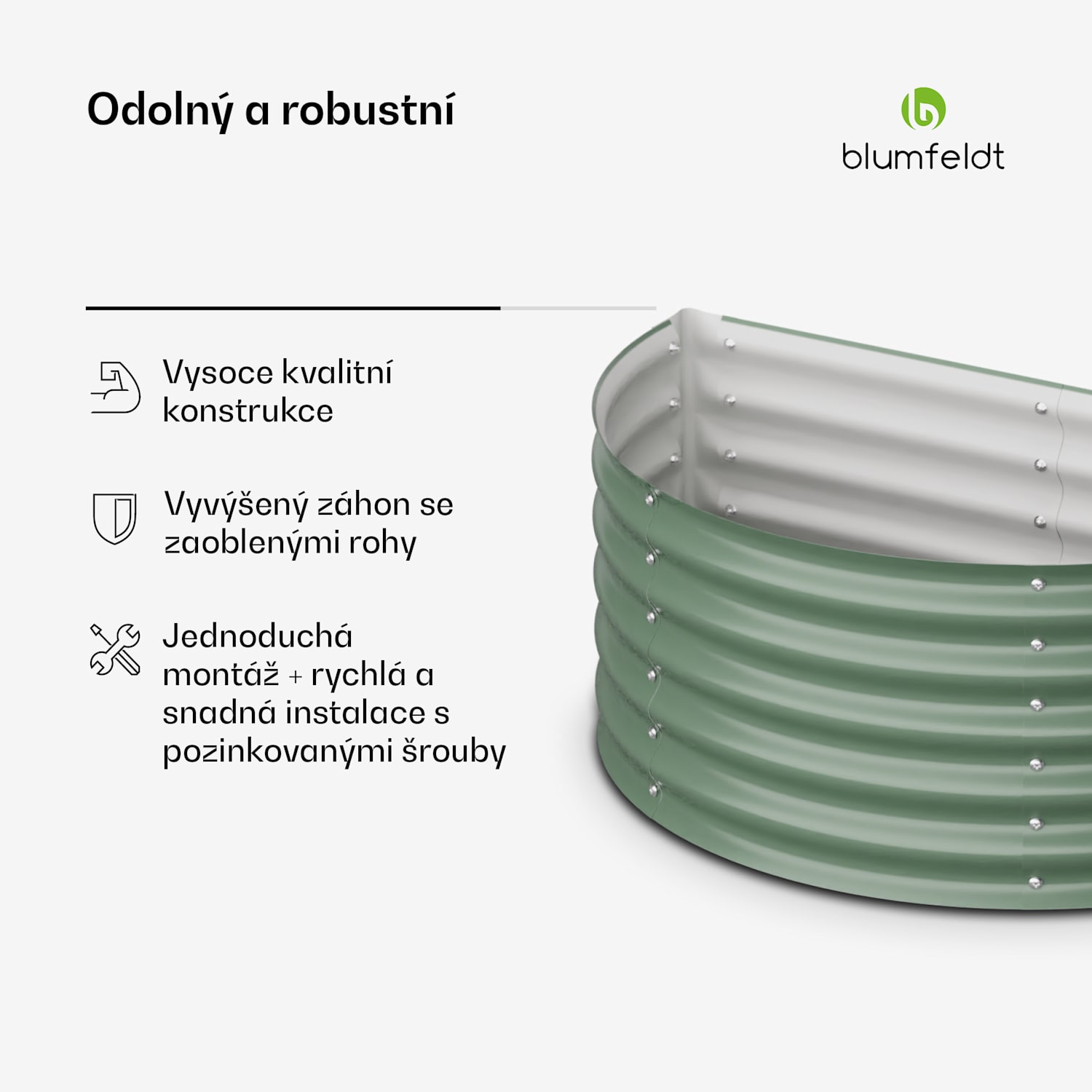 High Grow Half Circle, půlkruhový vyvýšený záhon, 105x43x60 cm, z vlnitého ocelového plechu, snadná montáž, odolný vůči rzi a mrazu 105 x 60 x 43 cm | Zelená