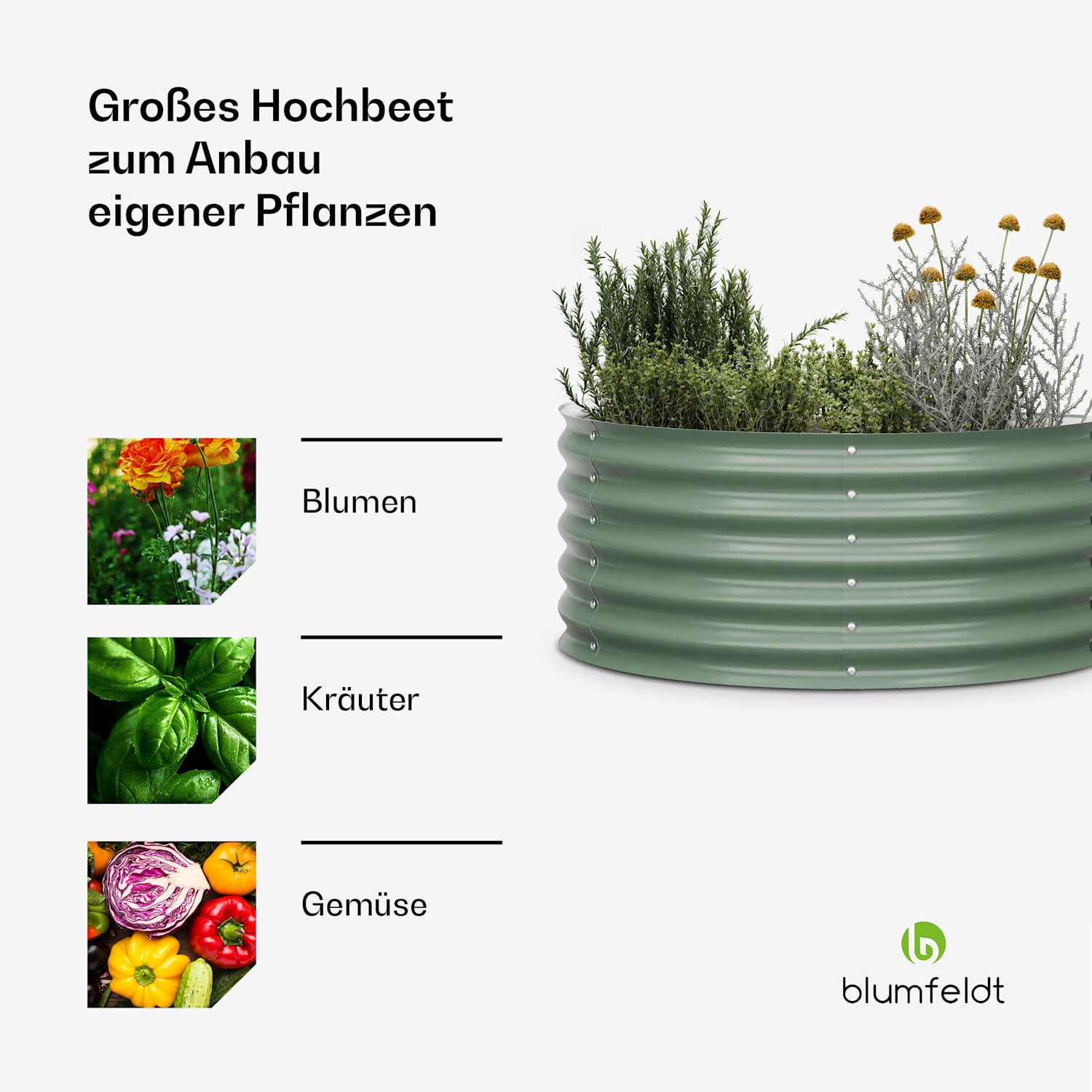 High Grow Half Circle Hochbeet 105 x 43 x 60cm Stahl-Wellblech einfacher Aufbau rost- und frostsicher 105 x 60 x 43 cm | Grün