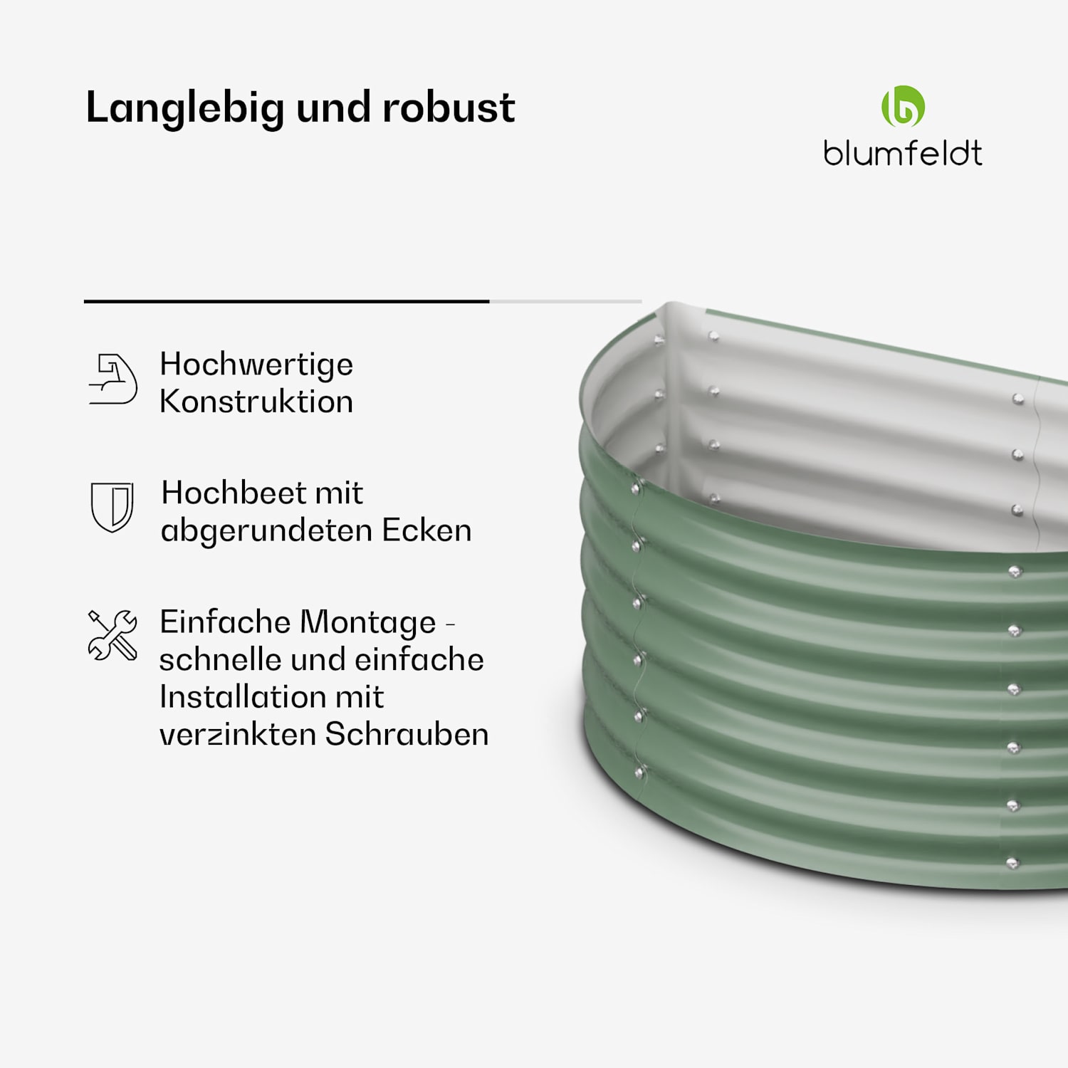 High Grow Half Circle Hochbeet 105 x 43 x 60cm Stahl-Wellblech einfacher Aufbau rost- und frostsicher 105 x 60 x 43 cm | Grün