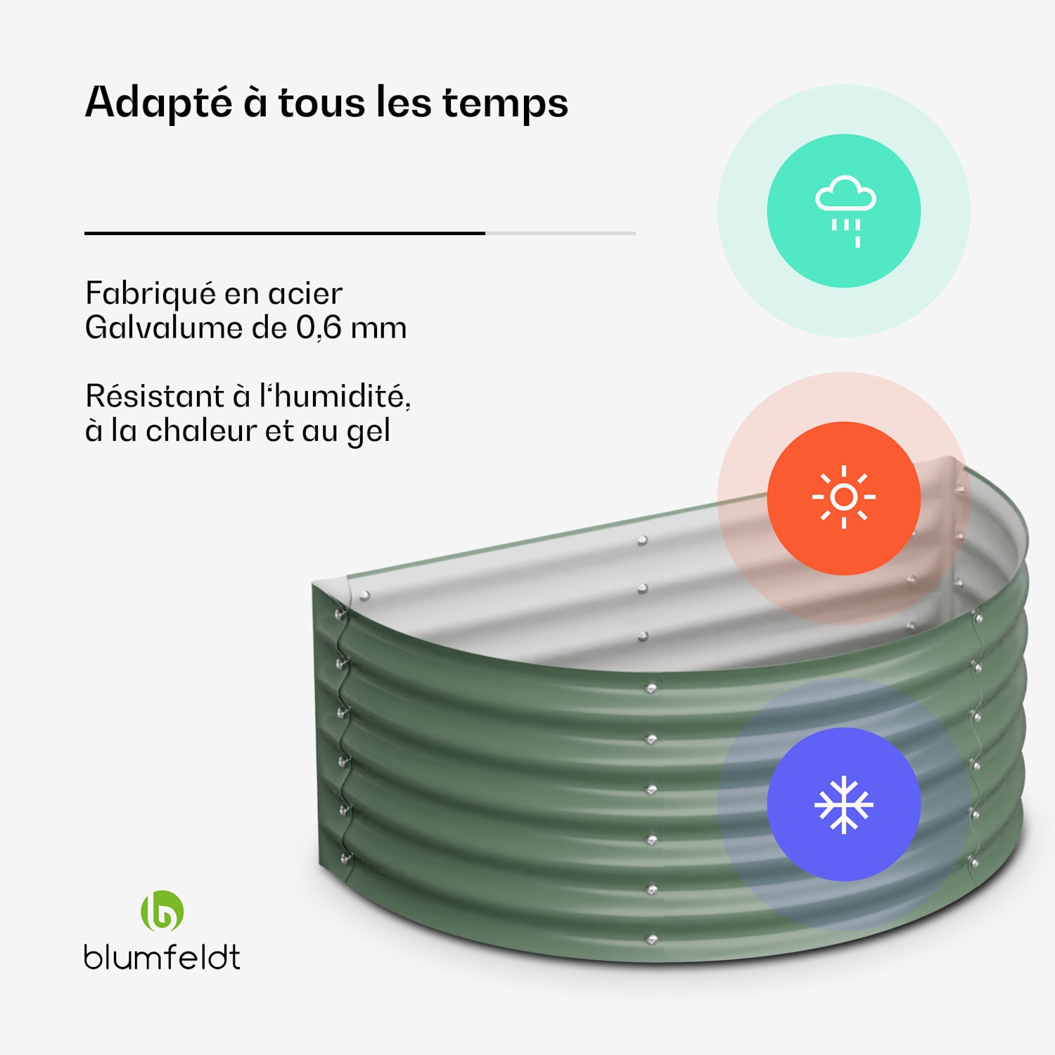 High Grow Half Circle hoge kweekbak 105 x 43 x 60cm stalen golfplaat eenvoudige opbouw roest- en vorstvrij 105 x 60 x 43 cm | Groen