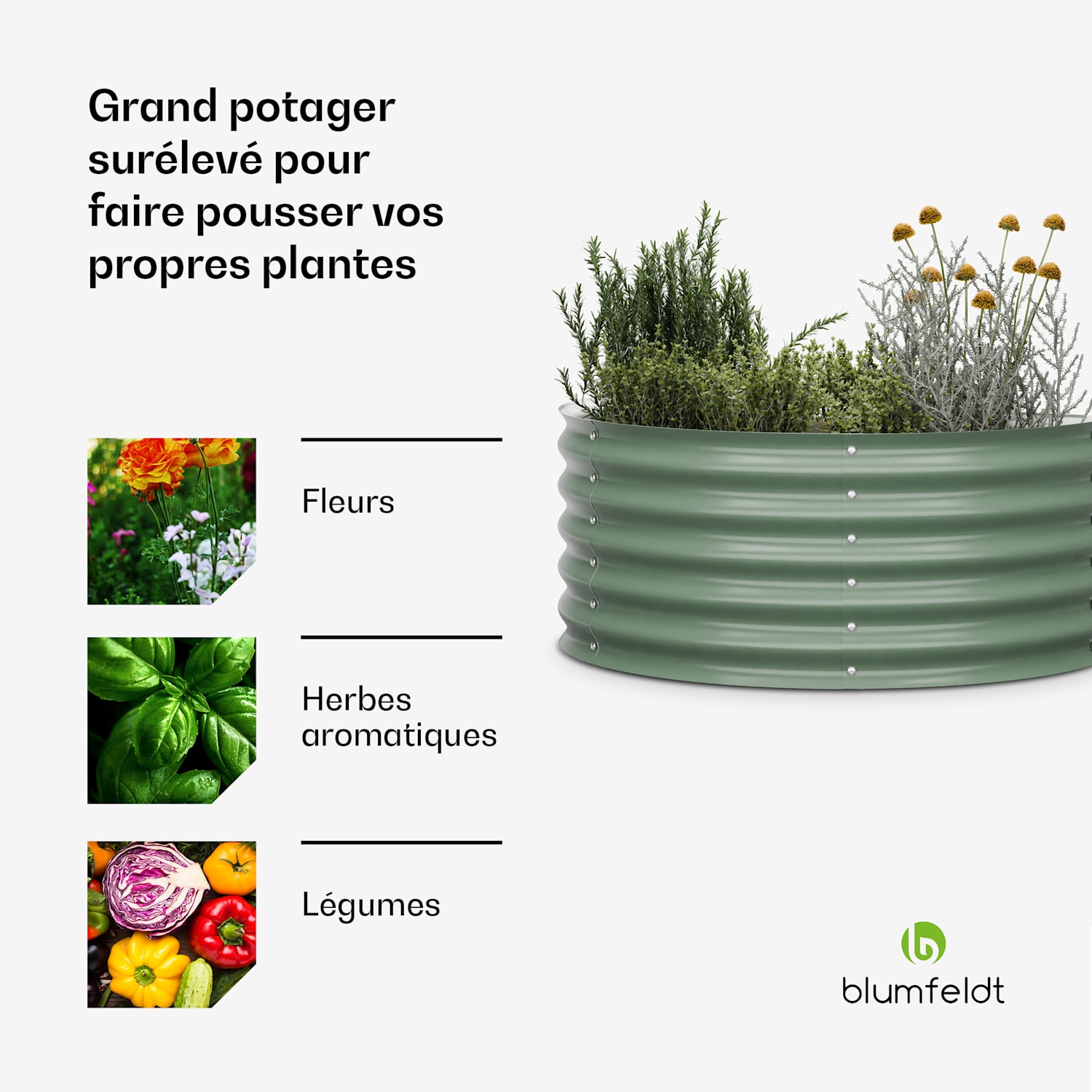 High Grow Half Circle hoge kweekbak 105 x 43 x 60cm stalen golfplaat eenvoudige opbouw roest- en vorstvrij 105 x 60 x 43 cm | Groen