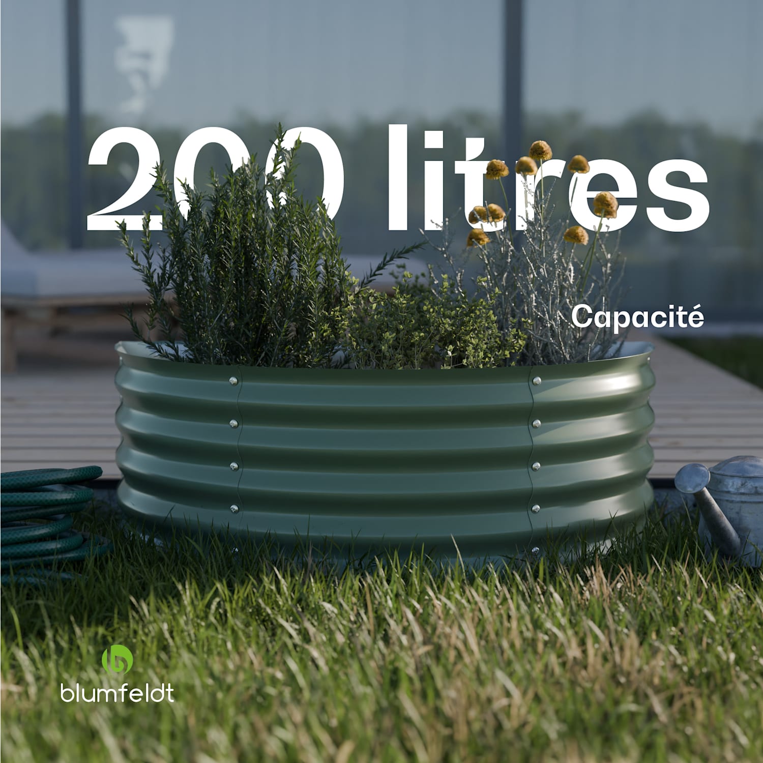 High Grow Half Circle hoge kweekbak 105 x 43 x 60cm stalen golfplaat eenvoudige opbouw roest- en vorstvrij 105 x 60 x 43 cm | Groen