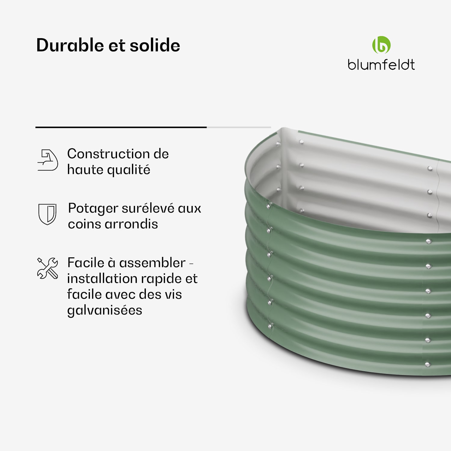 High Grow Half Circle hoge kweekbak 105 x 43 x 60cm stalen golfplaat eenvoudige opbouw roest- en vorstvrij 105 x 60 x 43 cm | Groen