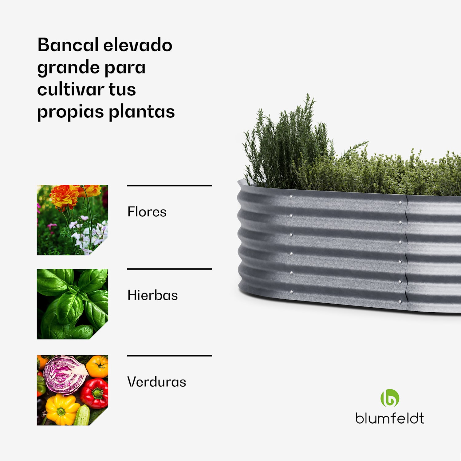 Maceta elevada High Grow Extended de 150 x 43 x 60 cm de chapa ondulada de acero fácil de montar a prueba de óxido y heladas 