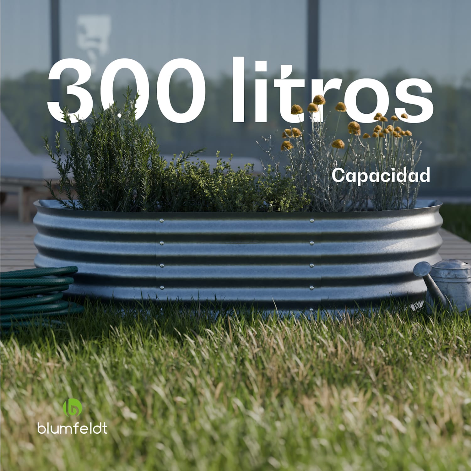 Maceta elevada High Grow Extended de 150 x 43 x 60 cm de chapa ondulada de acero fácil de montar a prueba de óxido y heladas 