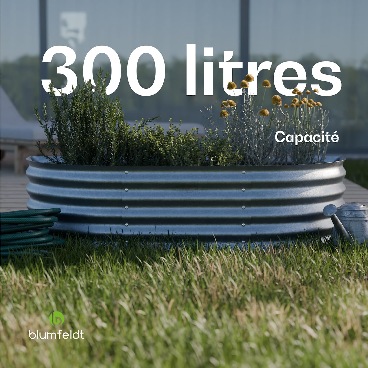 High Grow Extended hoge kweekbak 150 x 43 x 60cm stalen golfplaat eenvoudige opbouw roest- en vorstvrij 150 x 60 x 43 cm | Zilver