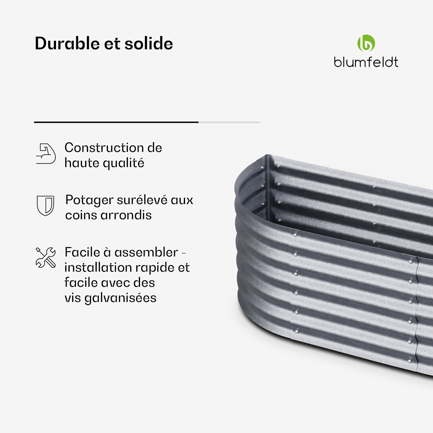 High Grow Extended hoge kweekbak 150 x 43 x 60cm stalen golfplaat eenvoudige opbouw roest- en vorstvrij 150 x 60 x 43 cm | Zilver