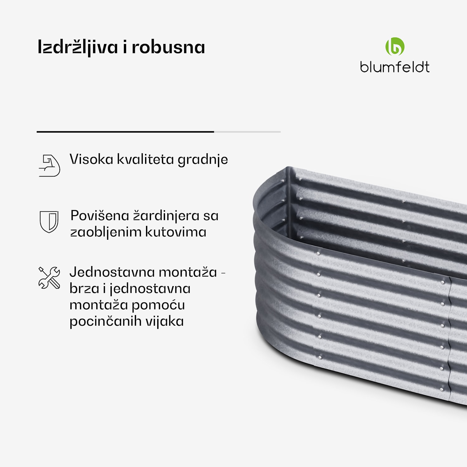 High Grow, povišeni krevet, 150 x 43 x 60 cm, izrađen od valovitog čeličnog lima, jednostavan za sastavljanje, otporan na hrđu i mraz 