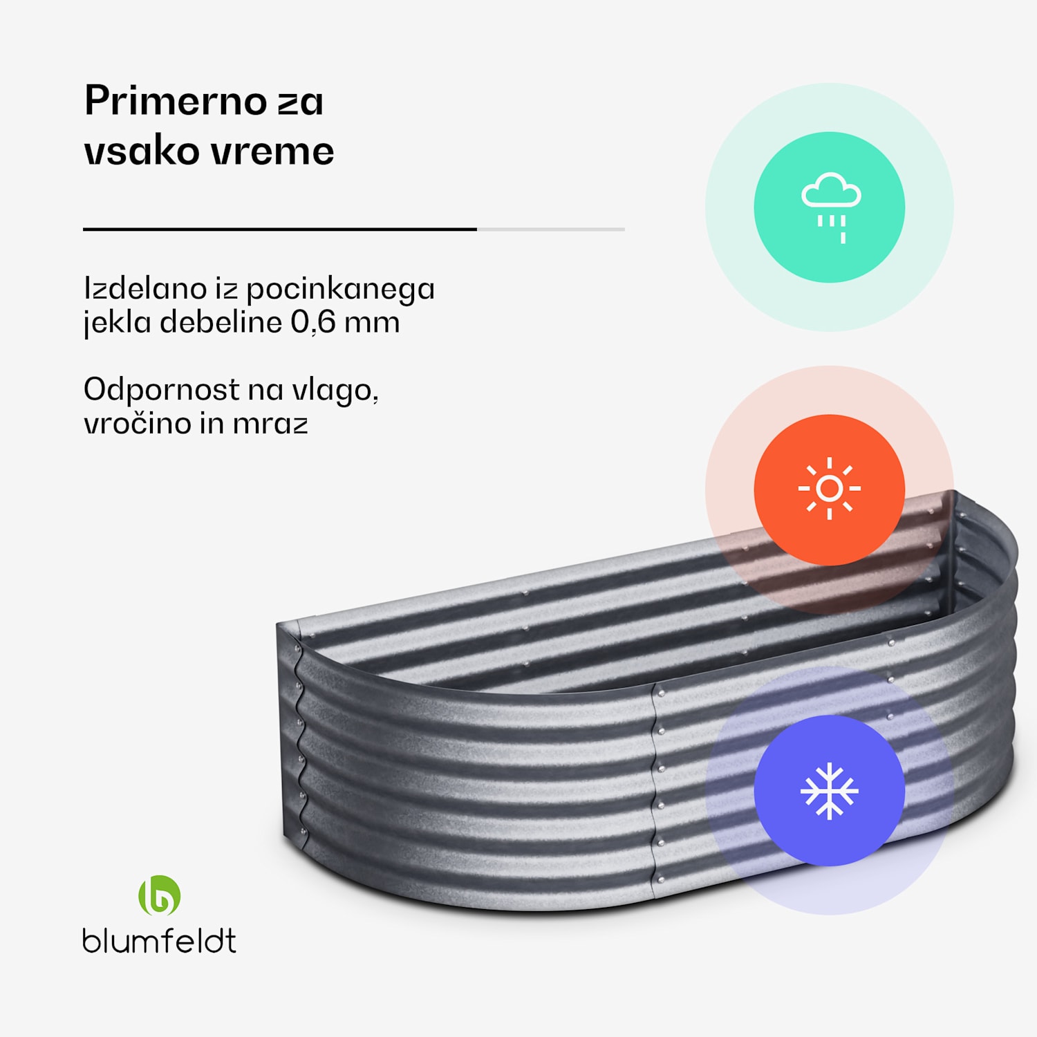 Dvignjena gredica High Grow Extended, 150x43x60 cm, iz valovite jeklene pločevine, enostavna za montažo, odporna proti rji in mrazu 