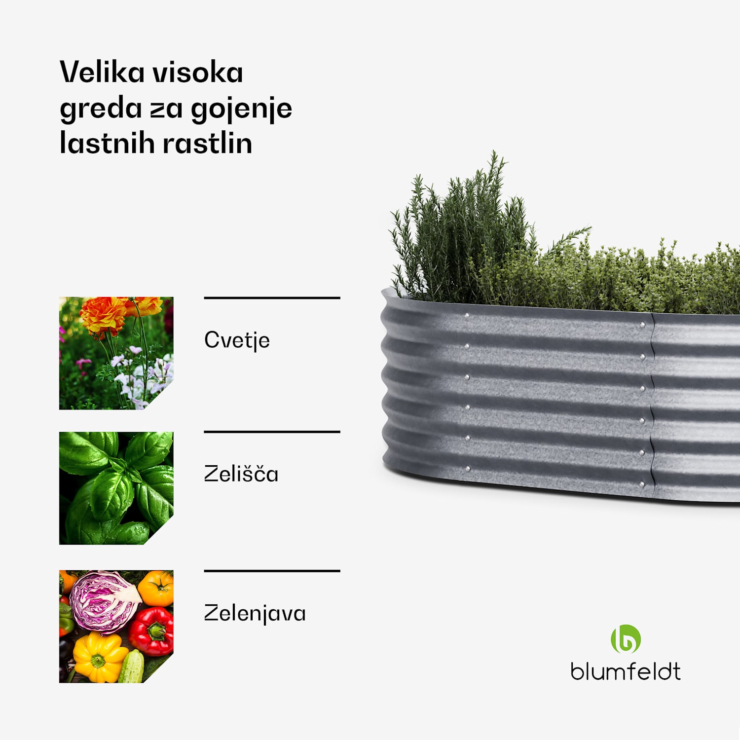 Dvignjena gredica High Grow Extended, 150x43x60 cm, iz valovite jeklene pločevine, enostavna za montažo, odporna proti rji in mrazu 