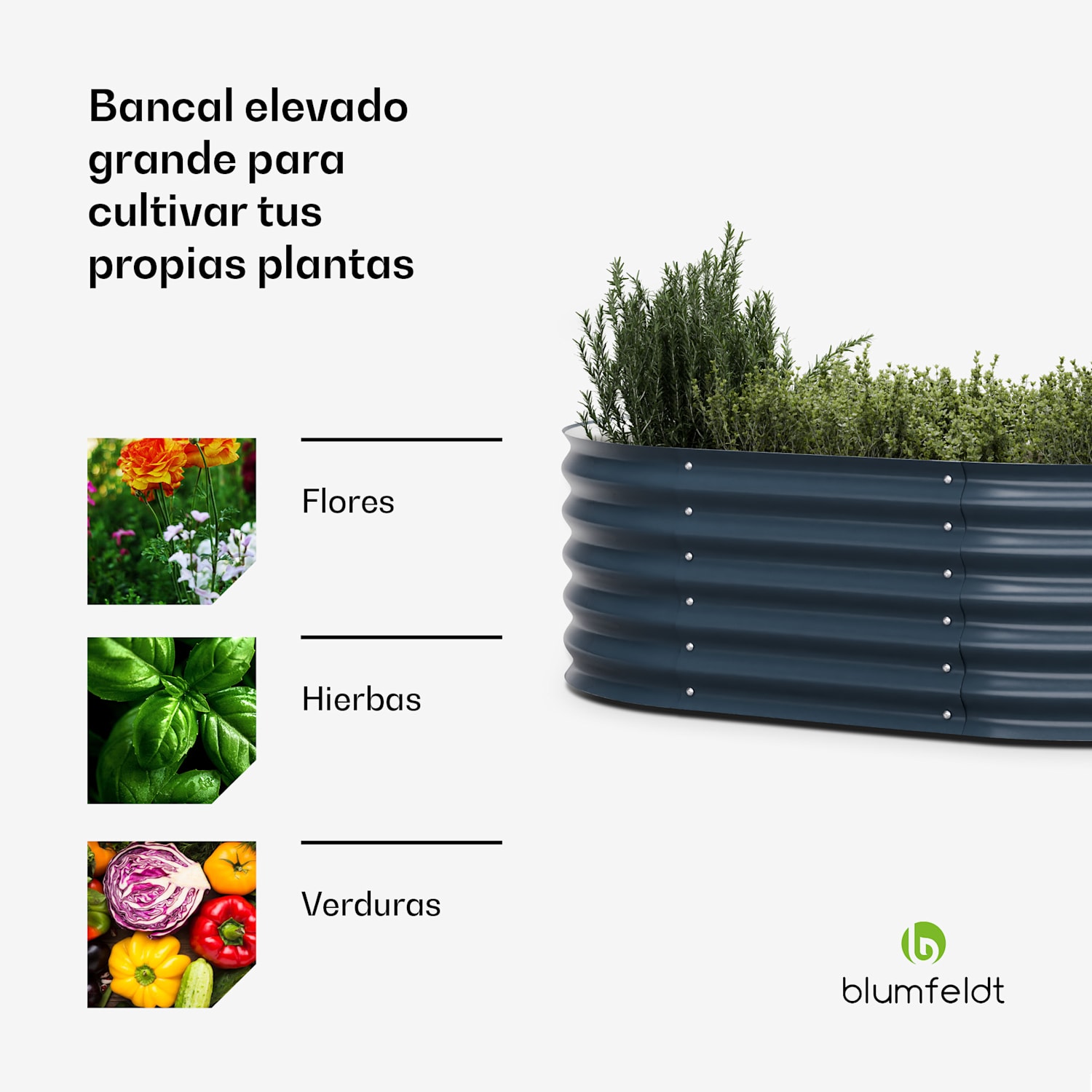 Maceta elevada High Grow Extended de 150 x 43 x 60 cm de chapa ondulada de acero fácil de montar a prueba de óxido y heladas 150 x 60 x 43 cm | Antracita