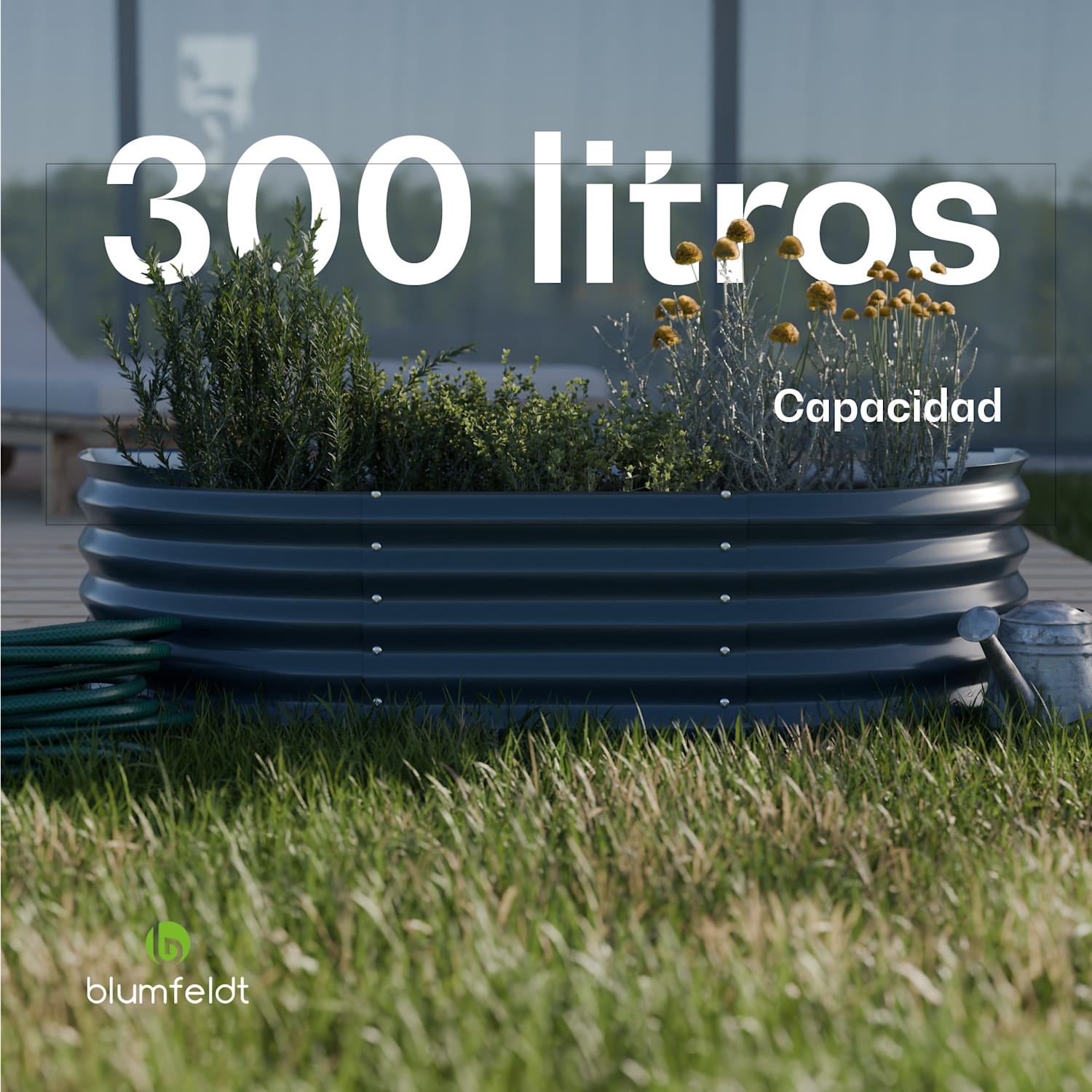 Maceta elevada High Grow Extended de 150 x 43 x 60 cm de chapa ondulada de acero fácil de montar a prueba de óxido y heladas 150 x 60 x 43 cm | Antracita