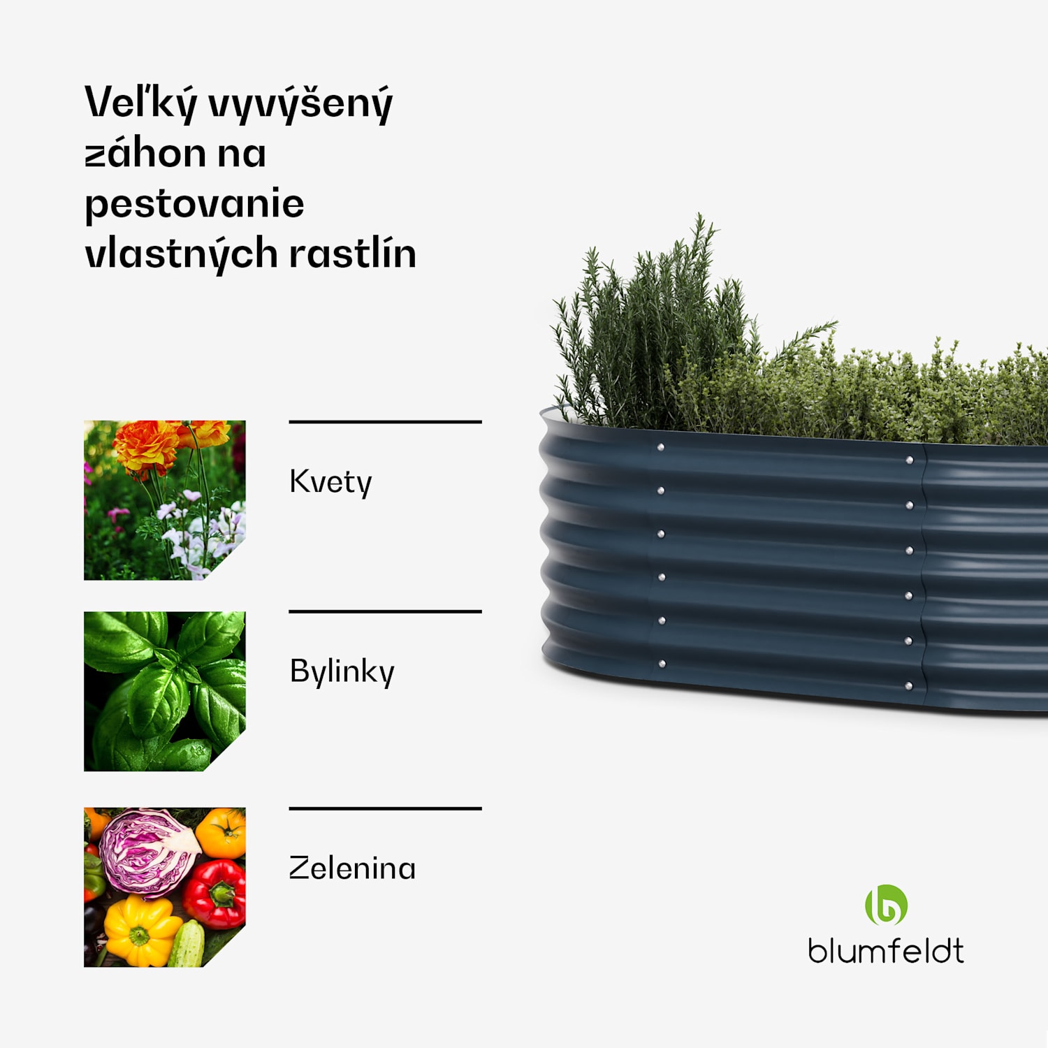 High Grow Extended, vyvýšený záhon, 150x43x60 cm, z vlnitého oceľového plechu, jednoduchá montáž, odolný voči hrdzi a mrazu 150 x 60 x 43 cm | Antracit