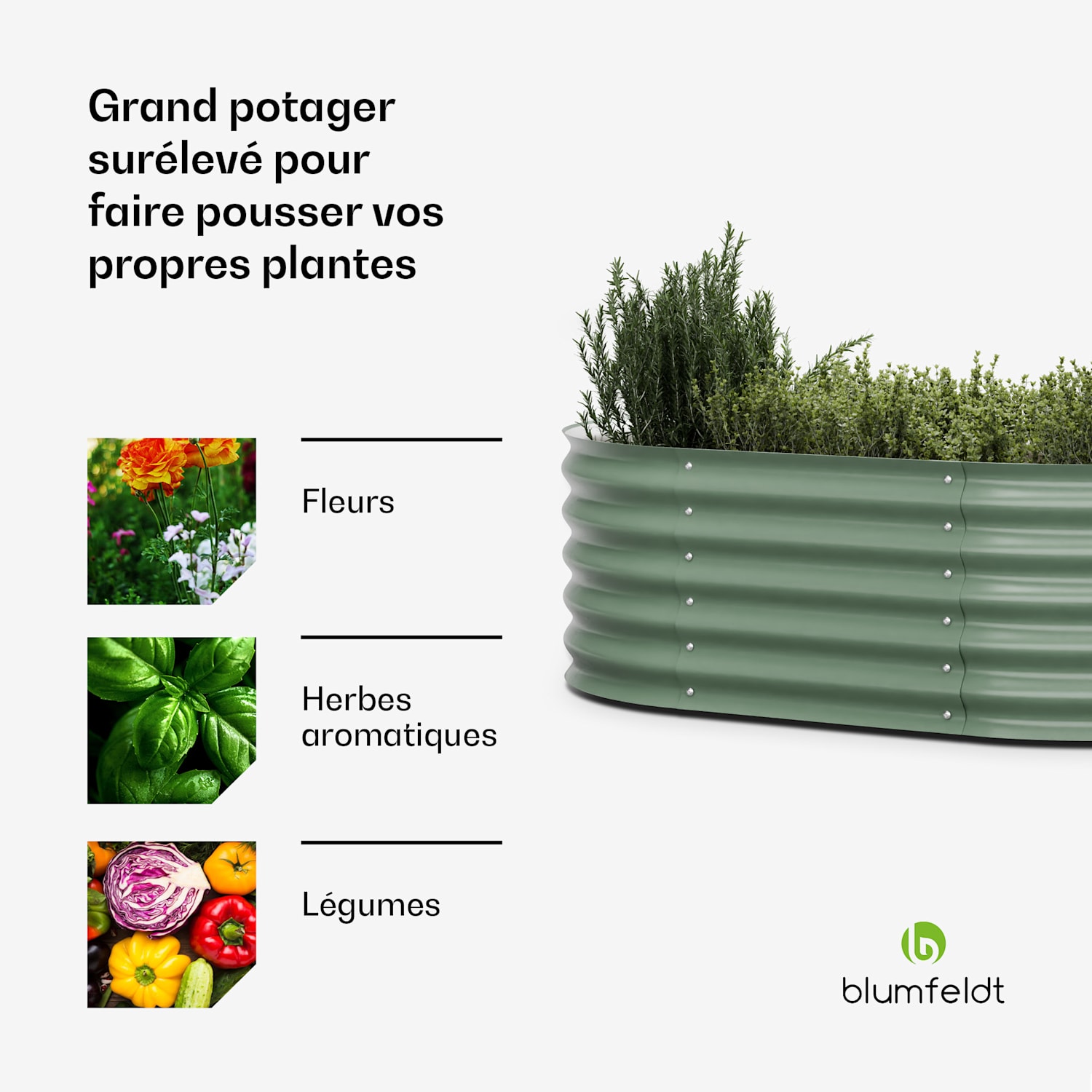 High Grow Extended potager surélevé de 150 x 43 x 60 cm en tôle d'acier ondulée montage facile résistant à la rouille et au gel 150 x 60 x 43 cm | Vert