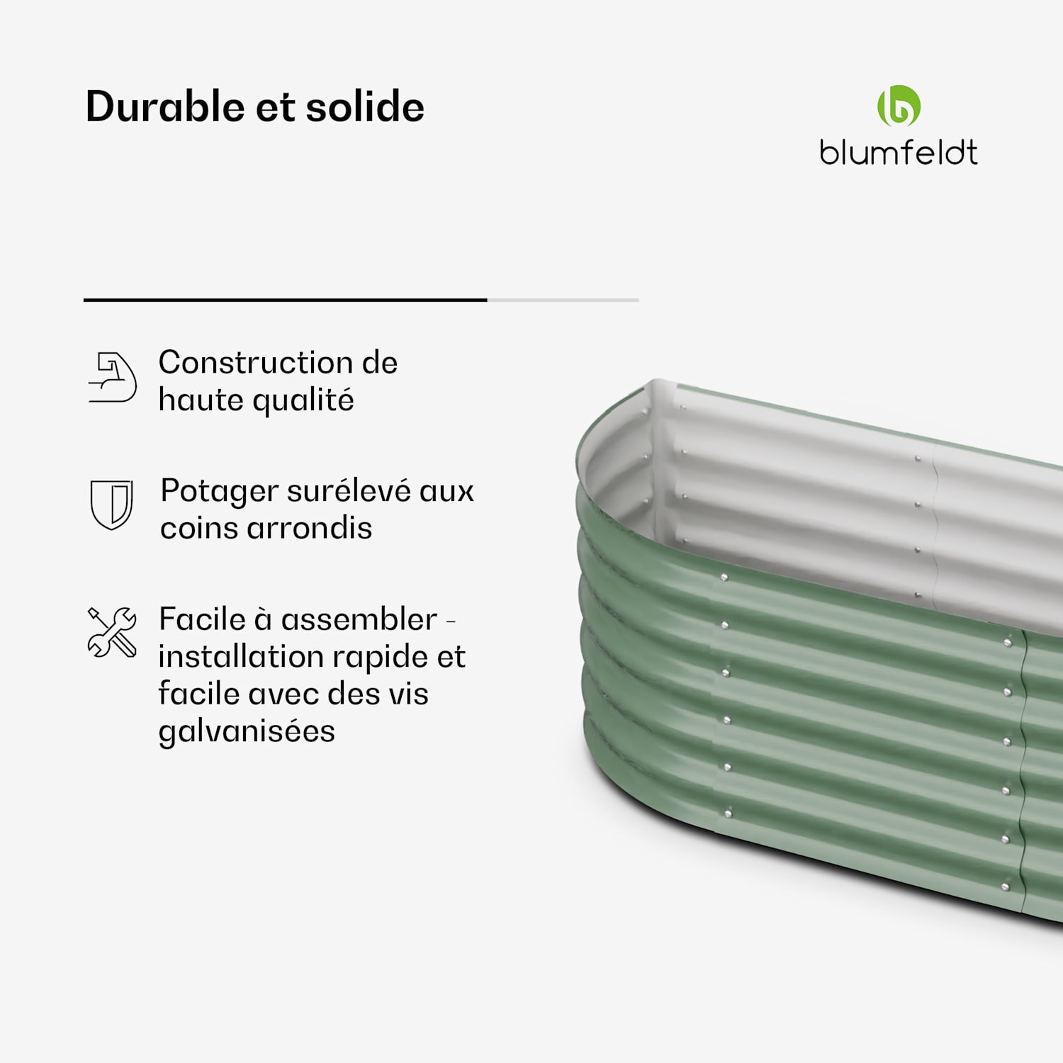 High Grow Extended potager surélevé de 150 x 43 x 60 cm en tôle d'acier ondulée montage facile résistant à la rouille et au gel 150 x 60 x 43 cm | Vert