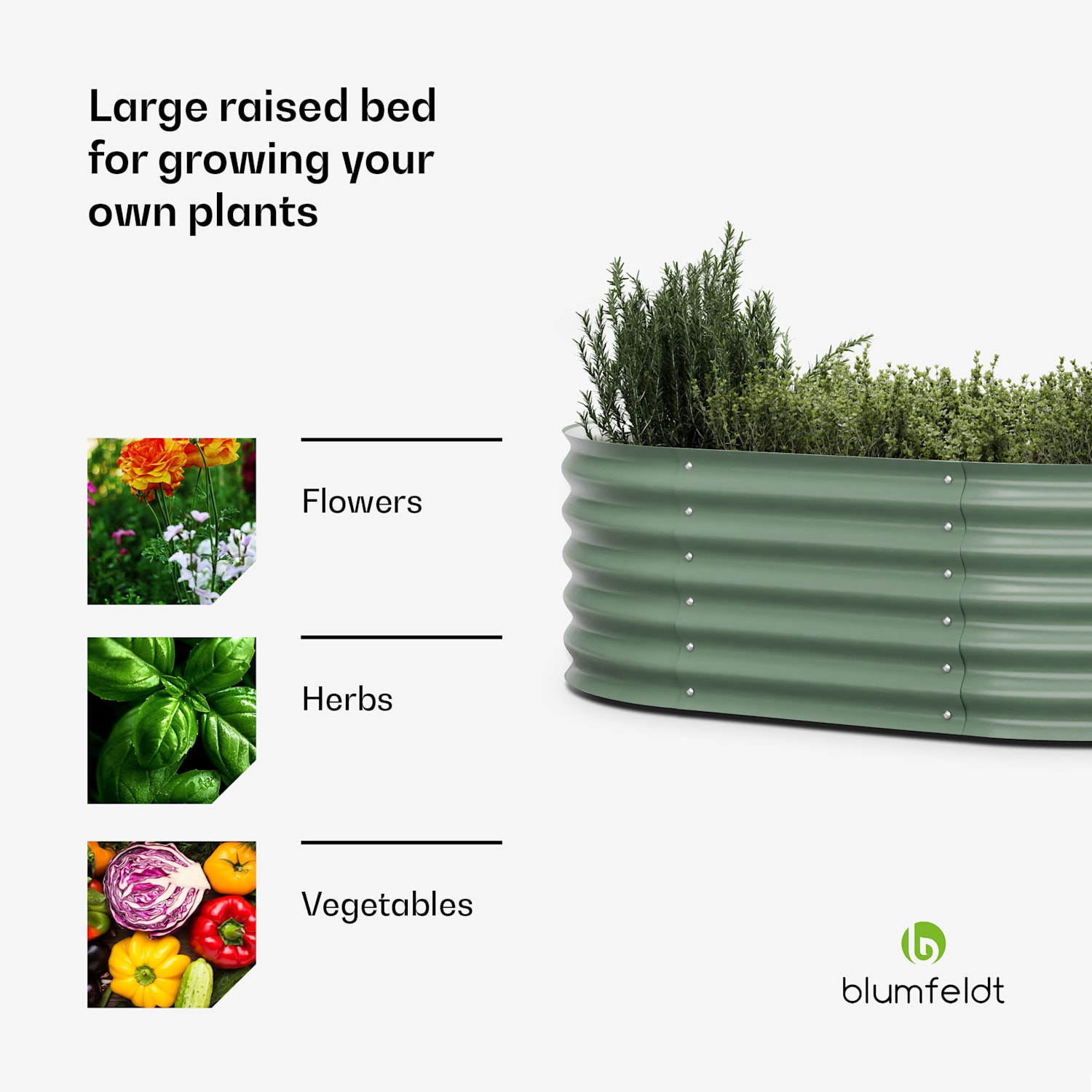 High Grow Extended hoge kweekbak 150 x 43 x 60cm stalen golfplaat eenvoudige opbouw roest- en vorstvrij 150 x 60 x 43 cm | Groen