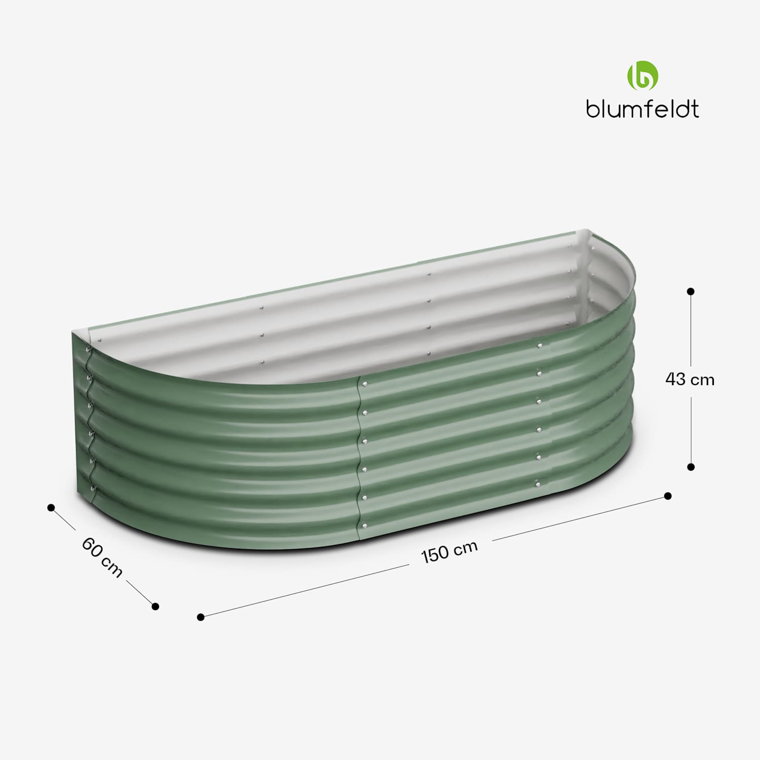 High Grow Extended hoge kweekbak 150 x 43 x 60cm stalen golfplaat eenvoudige opbouw roest- en vorstvrij