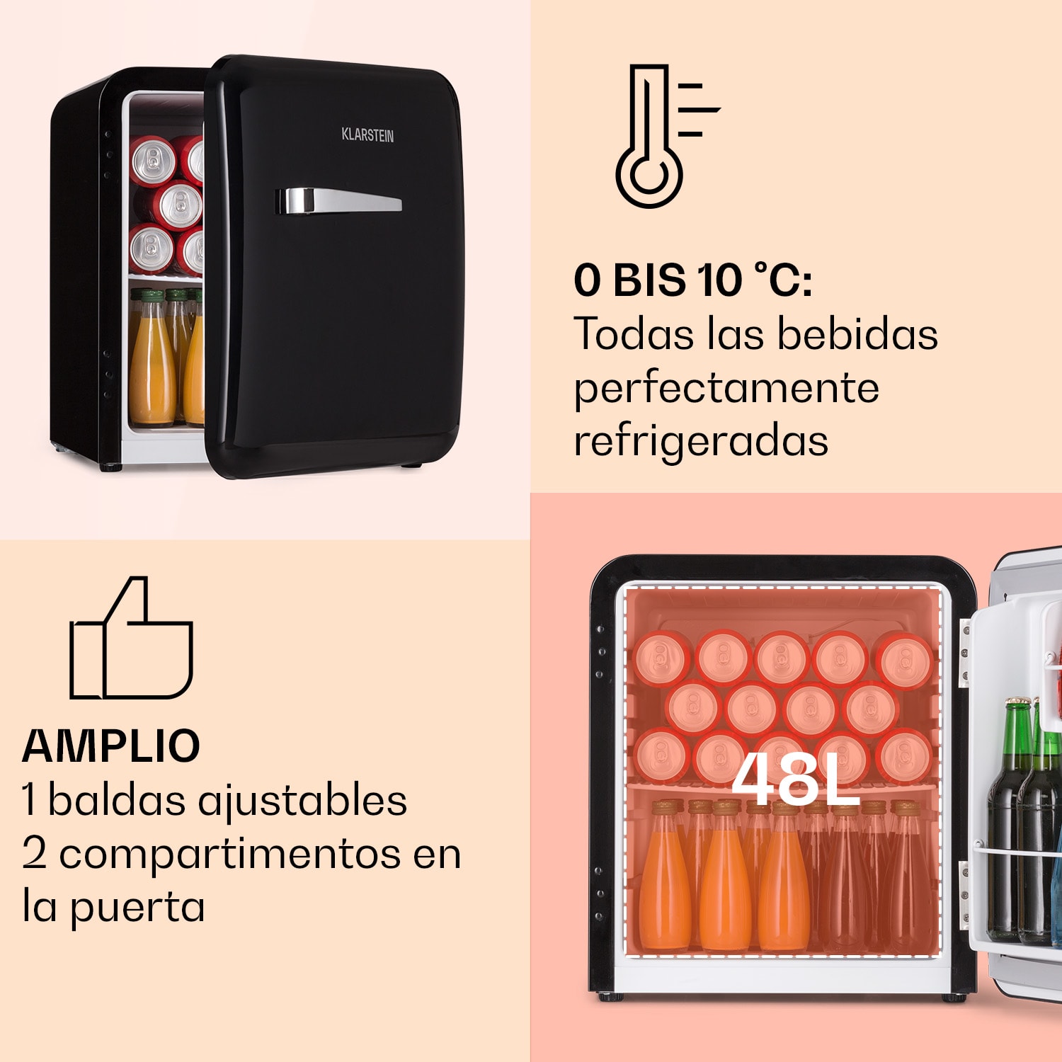 Mini nevera retro Audrey 48 L 2 niveles 48 L | Negro