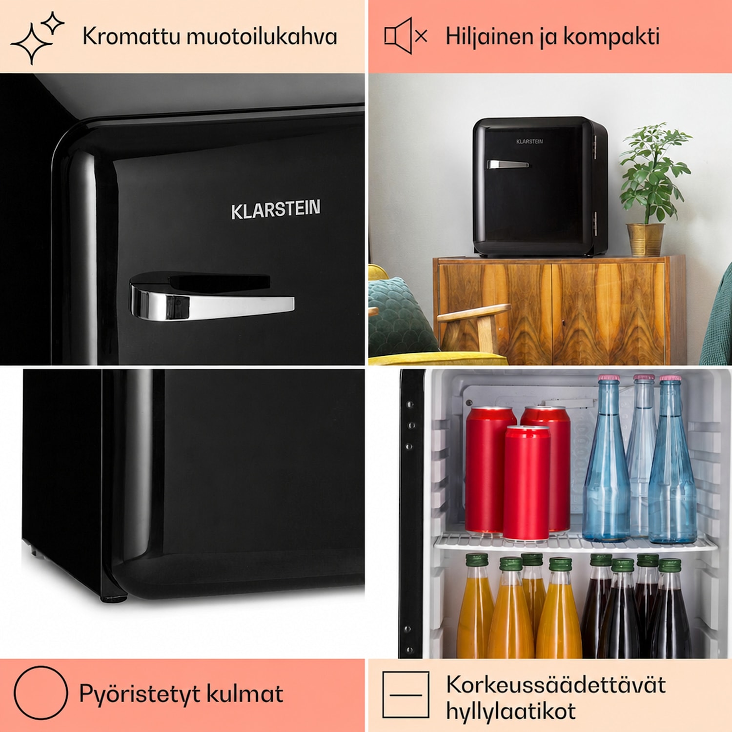 Audrey Mini retro-jääkaappi 48 l 2 tasoa 48 l | Musta