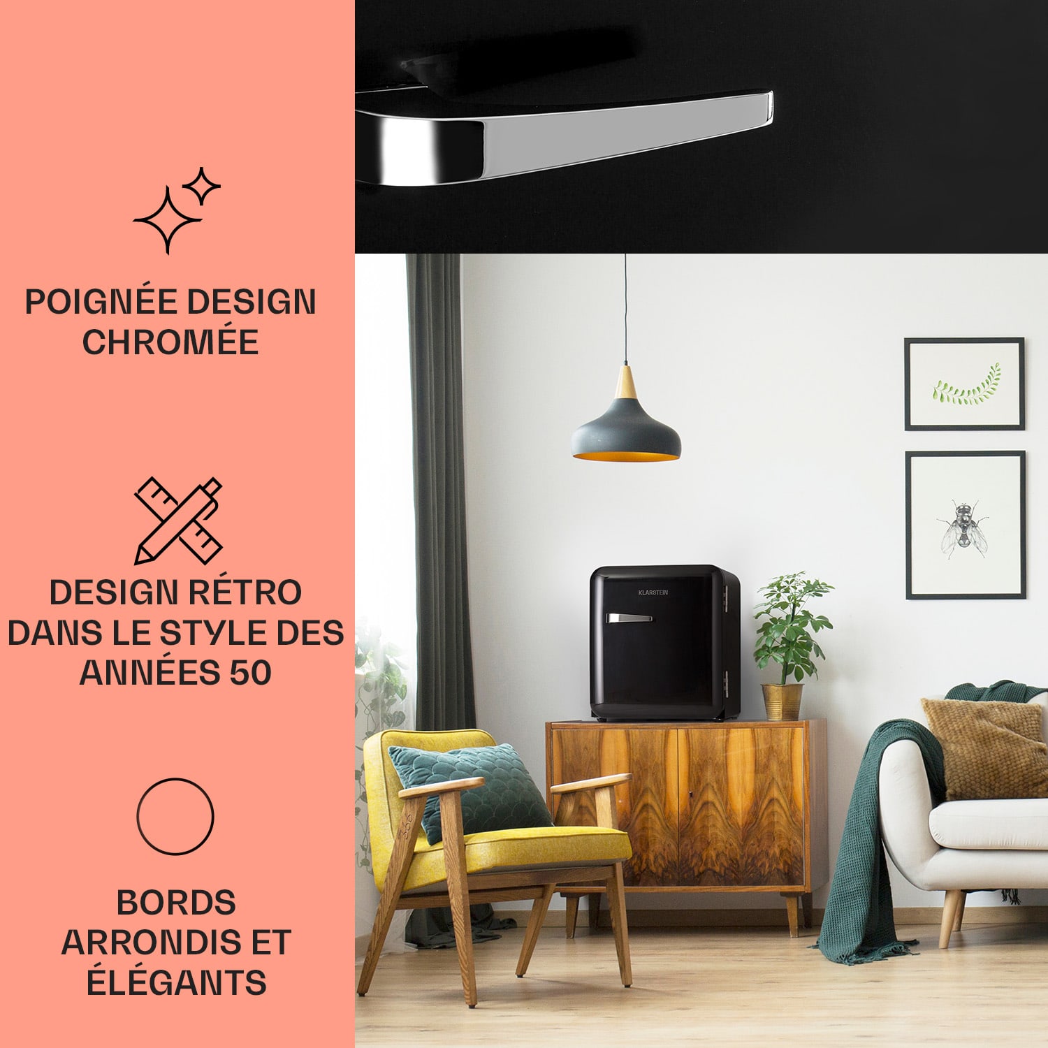 Réfrigérateur rétro Audrey Mini 48l 2 étages 48 L | Noir