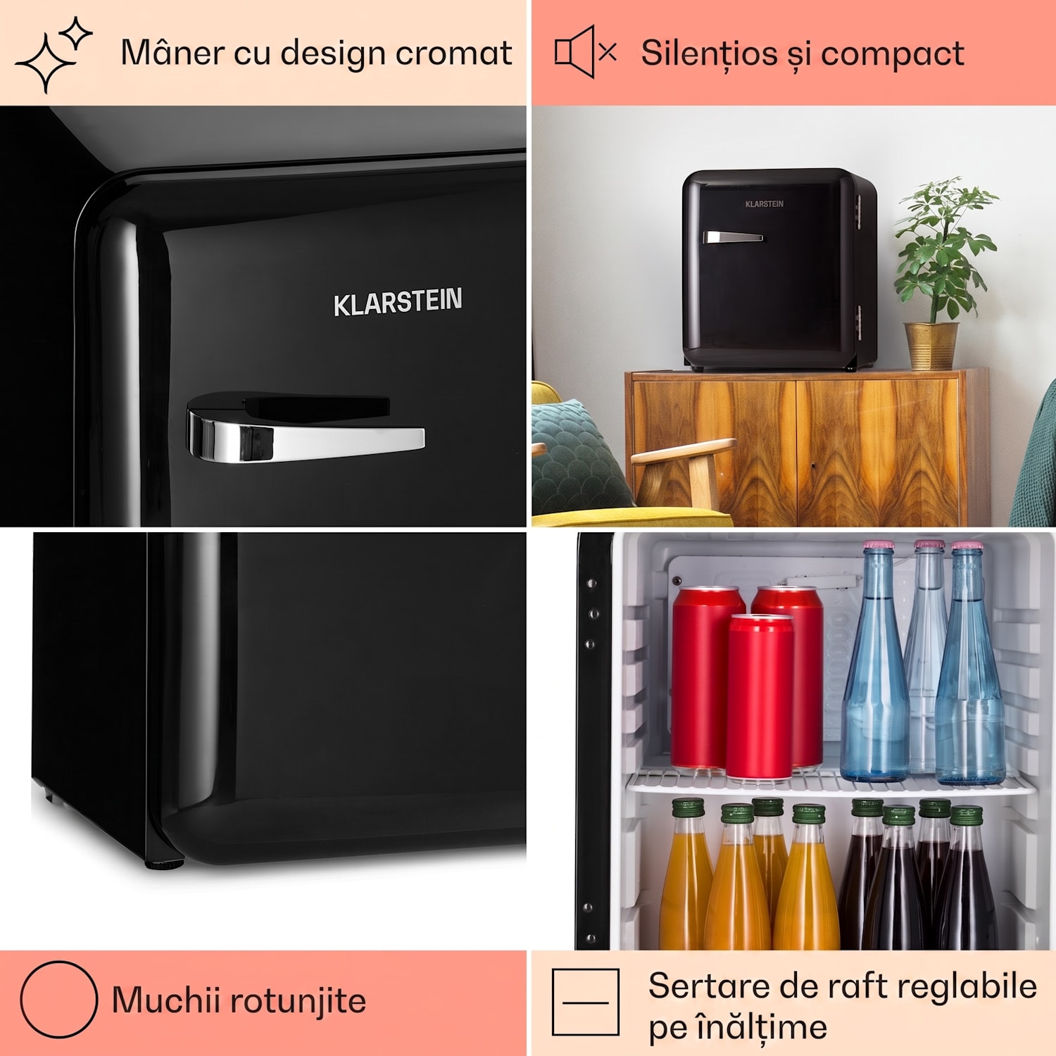 Audrey Mini, frigider retro, 48 l, 2 nivele, F 48 Ltr | Negru