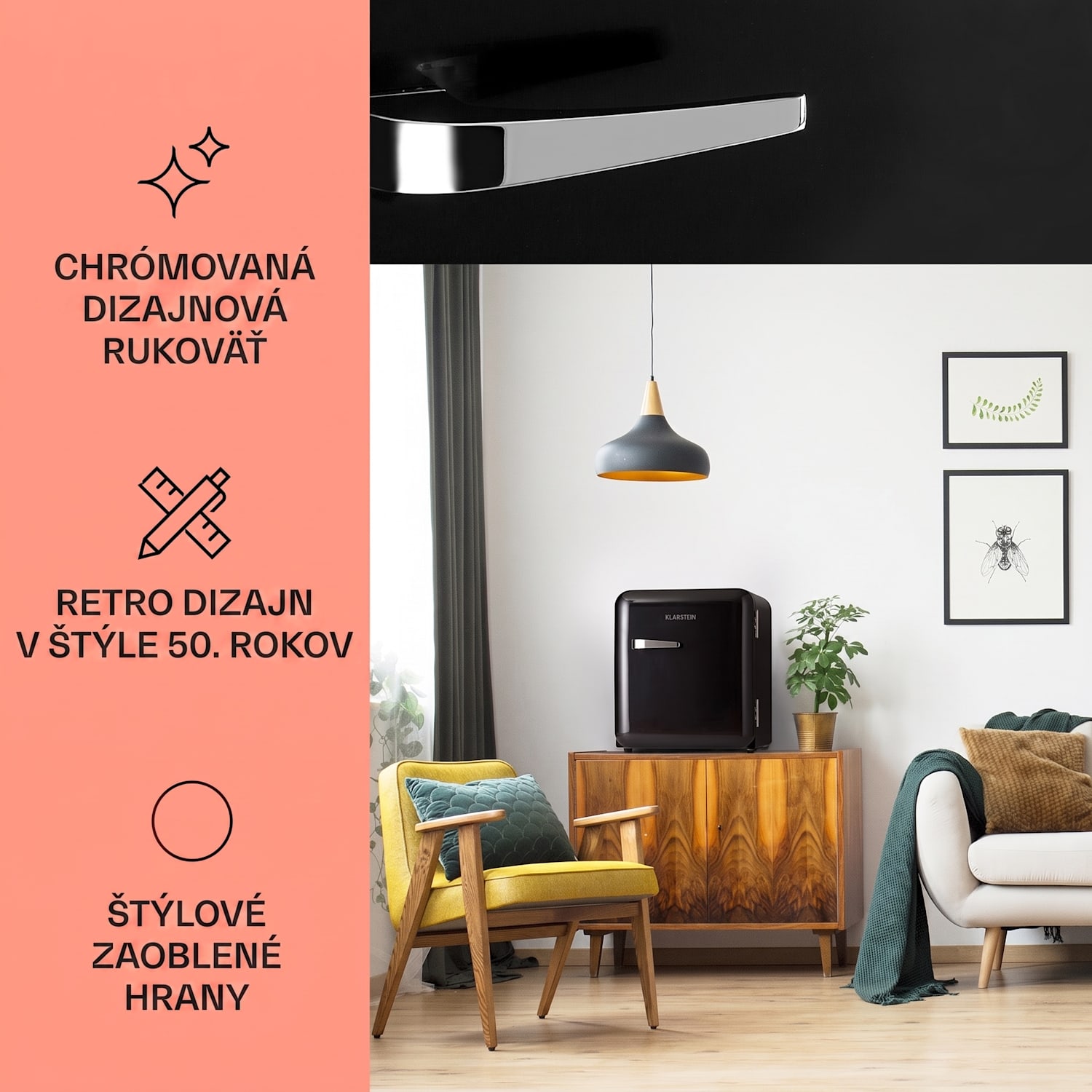 Audrey Mini, retro chladnička, 48 l, 2 úrovne 48 litrov | Čierna
