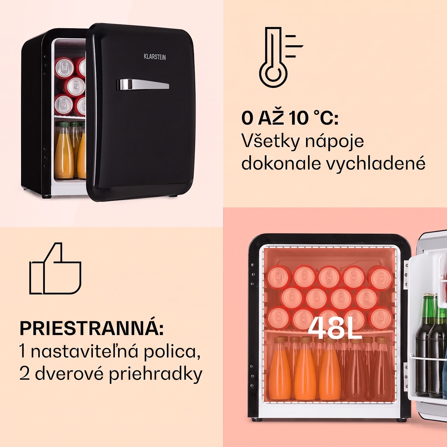 Audrey Mini, retro chladnička, 48 l, 2 úrovne 48 litrov | Čierna