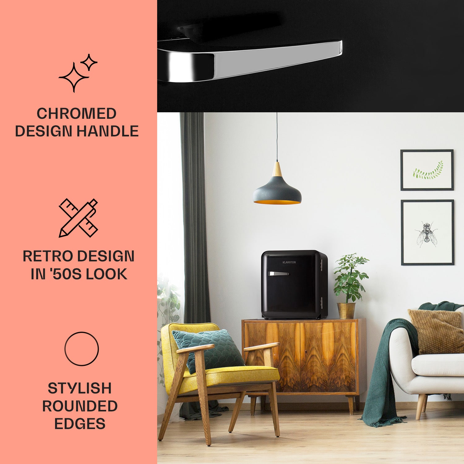 Audrey Mini, retro hűtőszekrény, 48 literes, 2 szintes 48 Ltr | Fekete