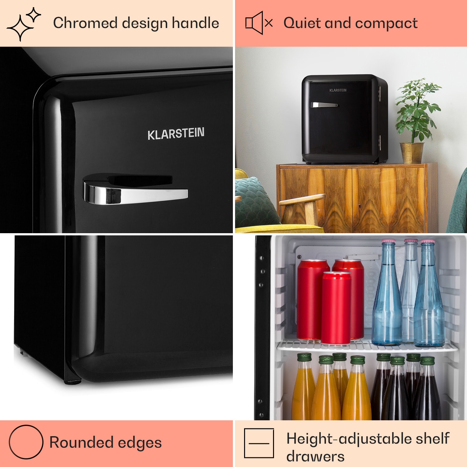 Audrey Mini, retro hűtőszekrény, 48 literes, 2 szintes 48 Ltr | Fekete