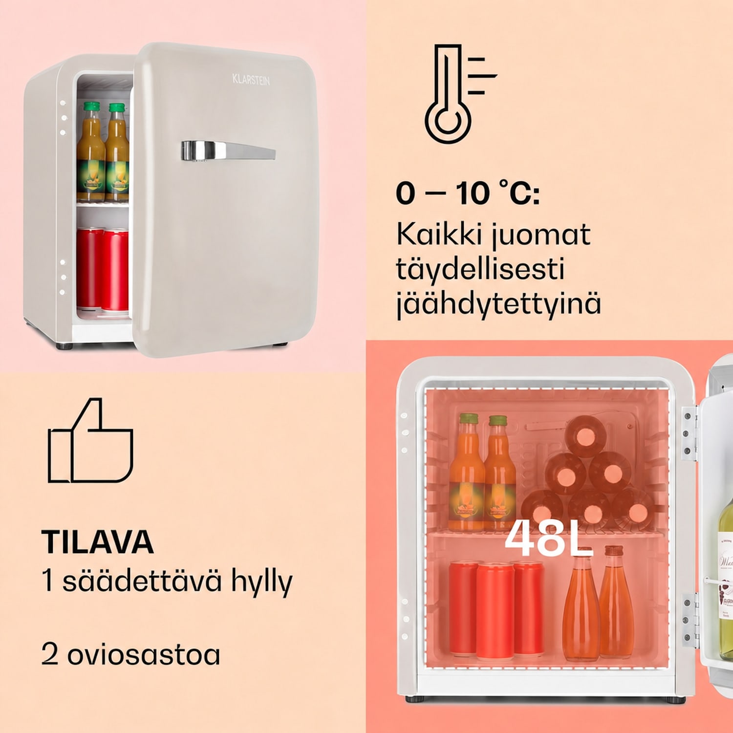 Audrey Mini retro-jääkaappi 48 l 2 tasoa 48 L | Vintage Kerma
