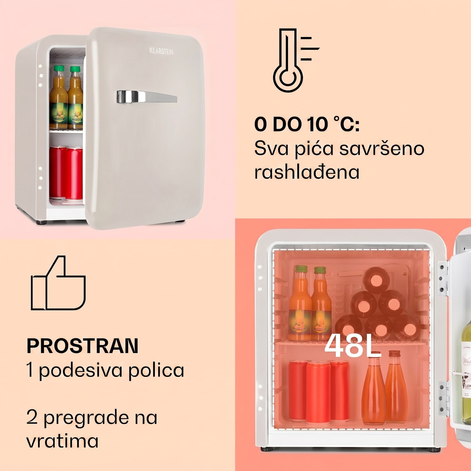 Audrey Mini, retro hladnjak, 48 L, 2 etaže, energ. klasa F 48 L | Vintage kremasta
