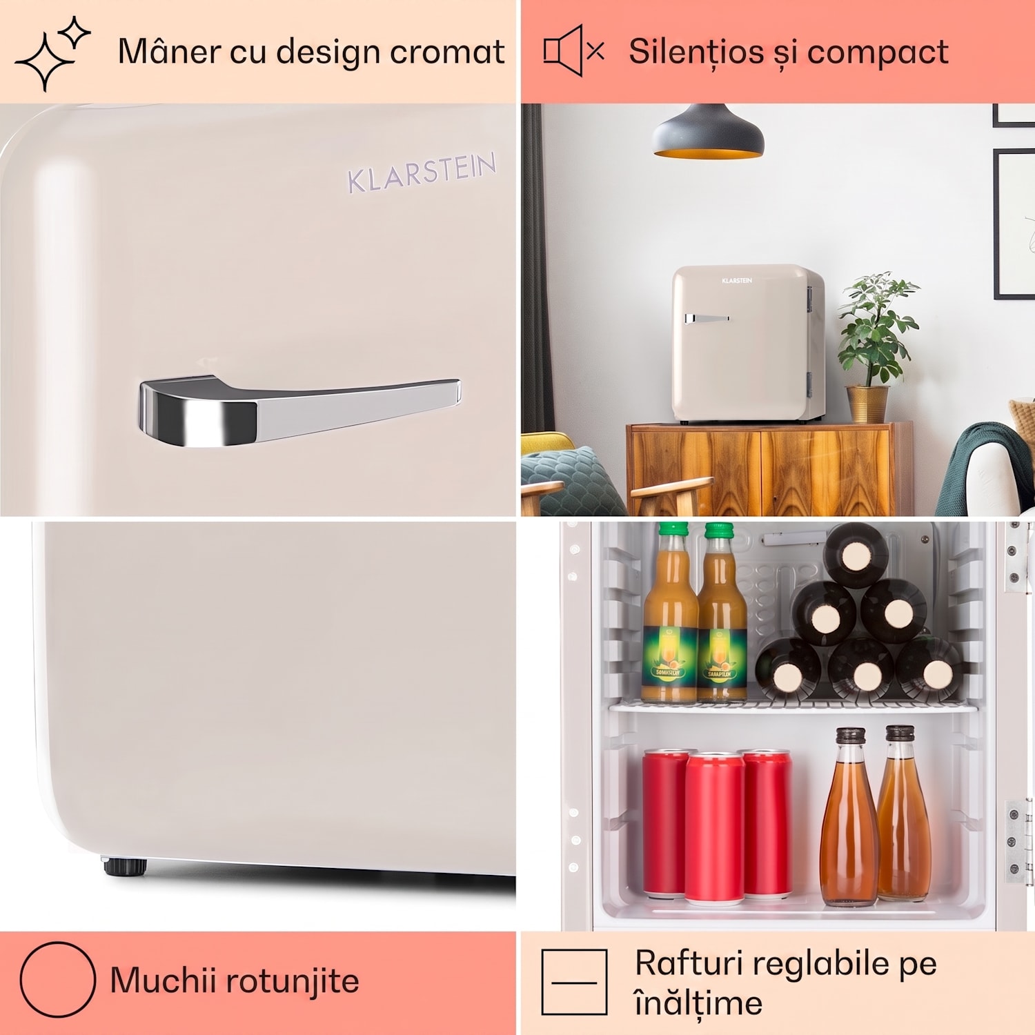 Audrey Mini, frigider retro, 48 l, 2 nivele, energie. clasa F 48 L | Cremă de epocă
