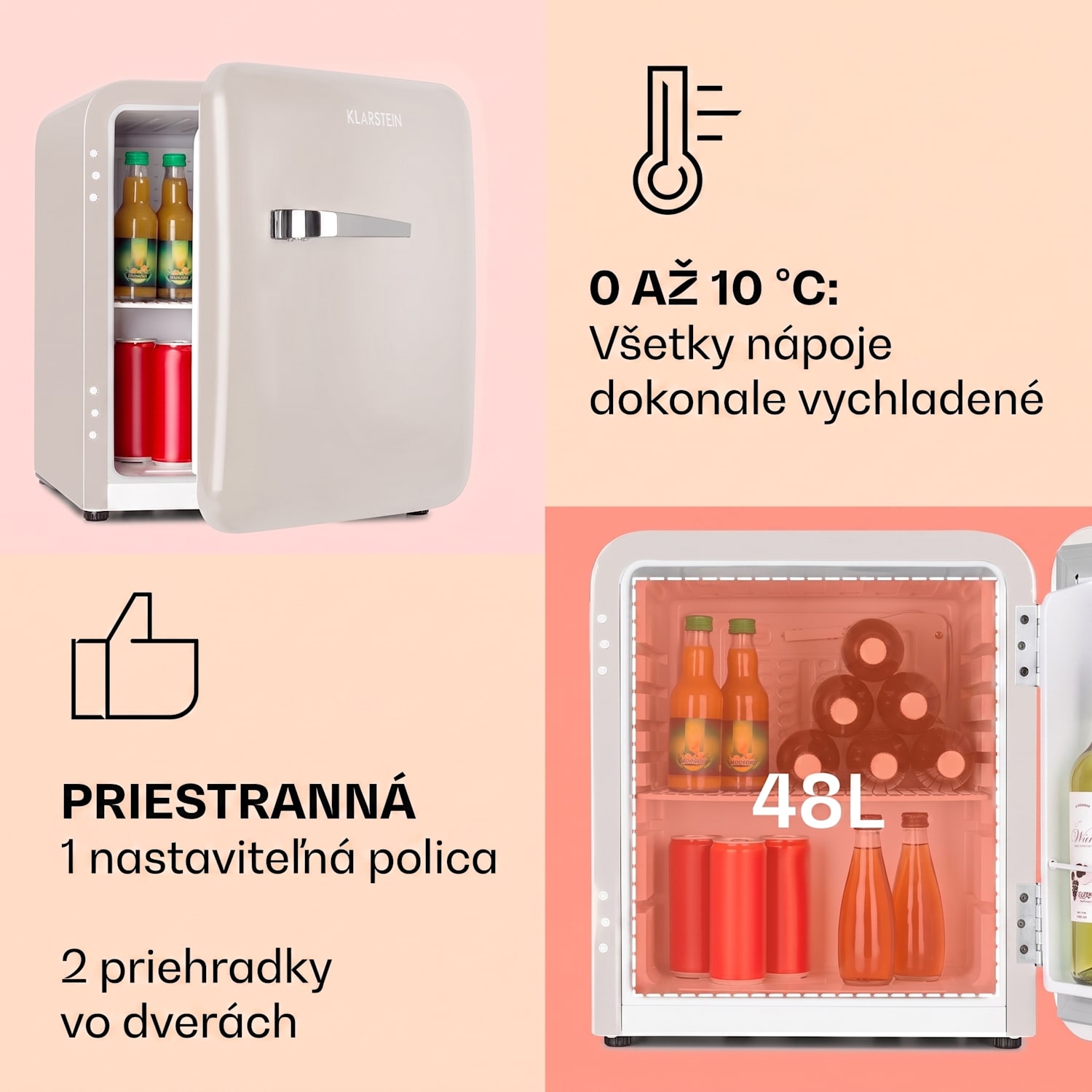 Audrey Mini, retro chladnička, 48 l, 2 úrovne, energet. trieda F 48 L | Vintage Cream