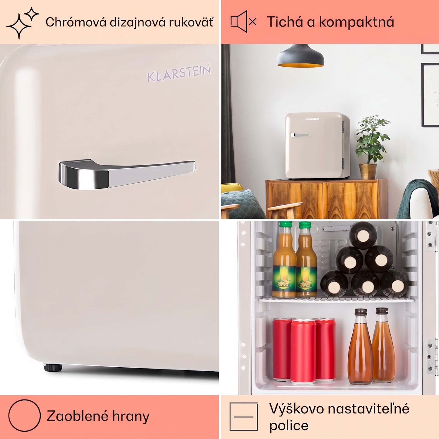 Audrey Mini, retro chladnička, 48 l, 2 úrovne, energet. trieda F 48 L | Vintage Cream
