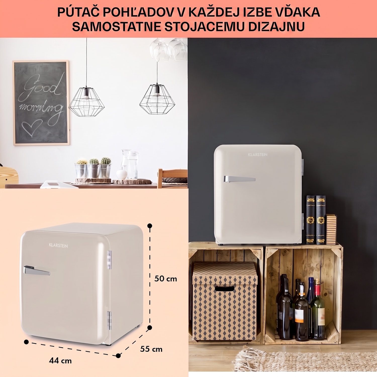 Audrey Mini, retro chladnička, 48 l, 2 úrovne, energet. trieda F 48 L | Vintage Cream