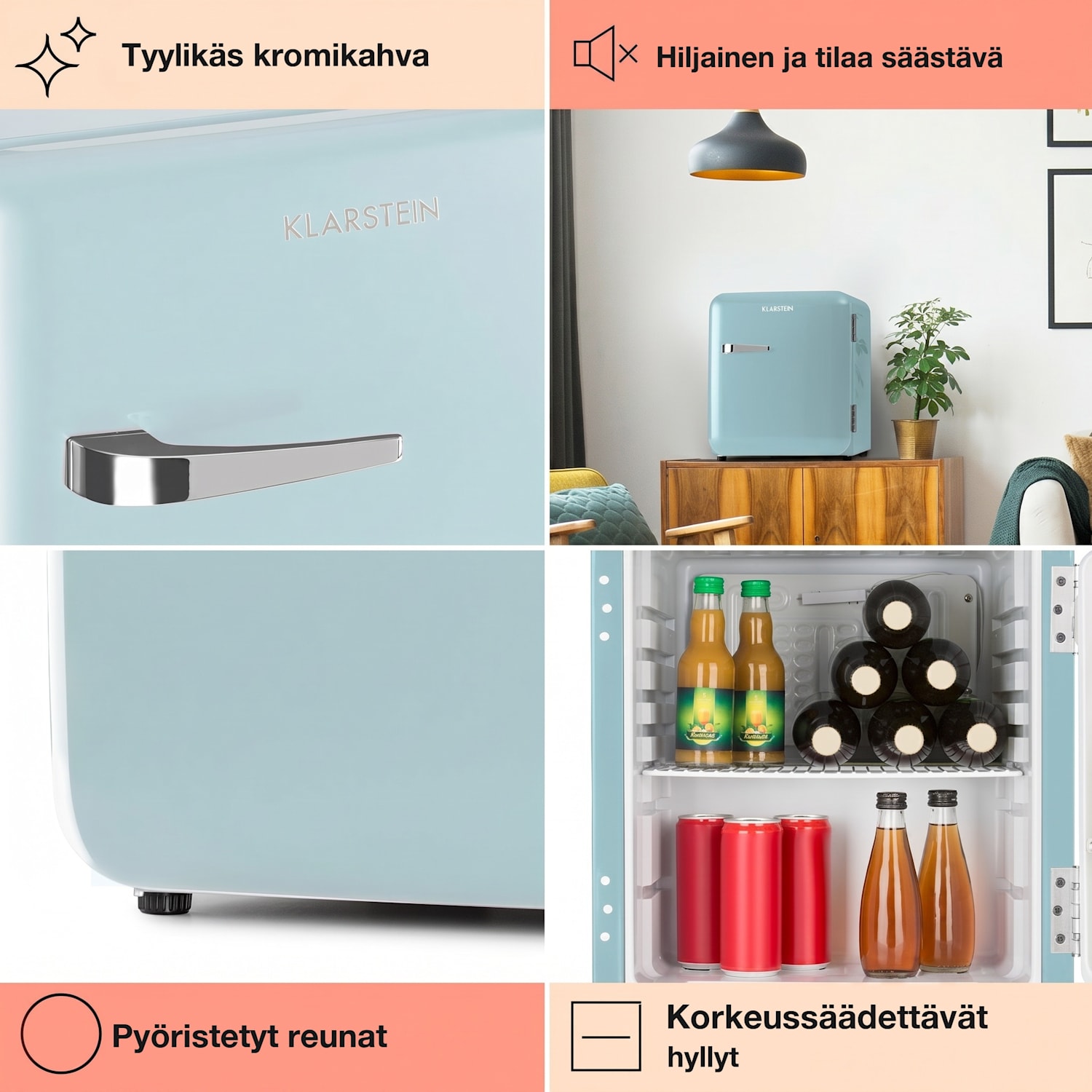 Audrey Mini retro-jääkaappi 48 l 2 tasoa 48 l | Pastellinsininen