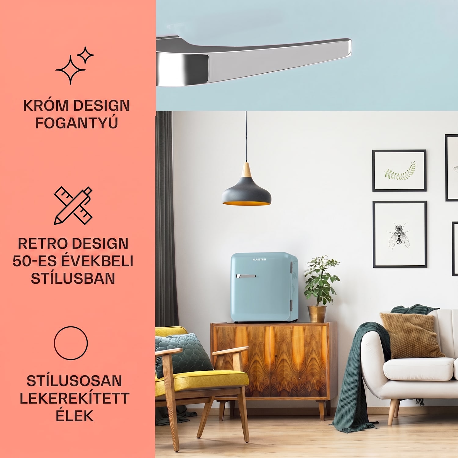 Audrey Mini, retró hűtő, 48 l, 2 szintes, F energiaosztály 48 Ltr | Pasztell kék