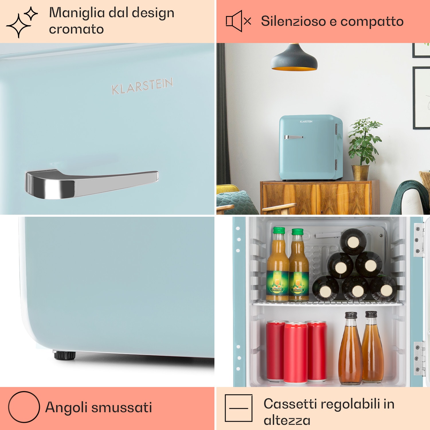 Audrey Mini - Frigorifero rétro, 48 L, 2 livelli 48 L | Azzurro pastello