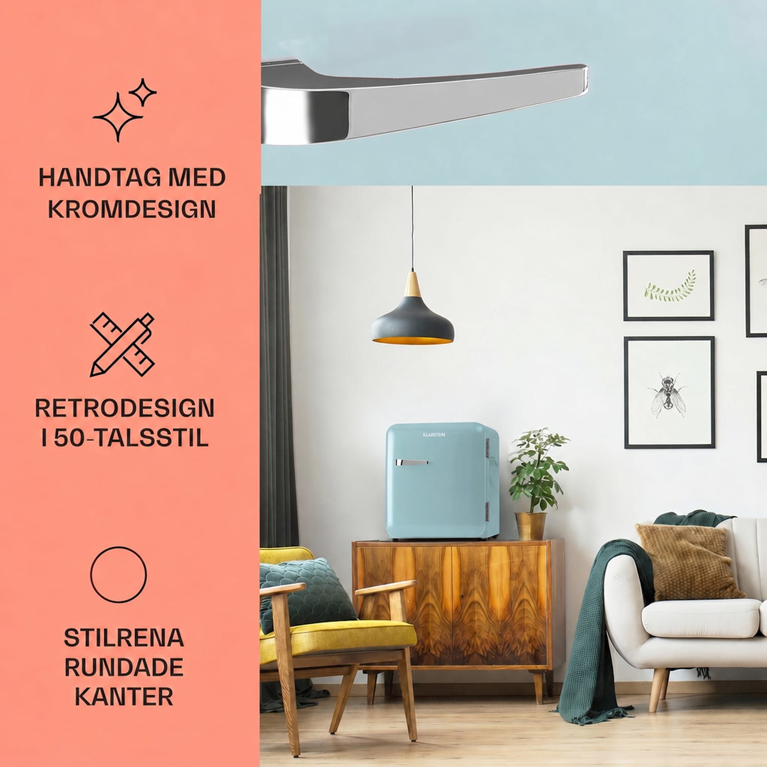 Audrey mini retrokylskåp 48 l 2 nivåer 48 l | Pastellblå