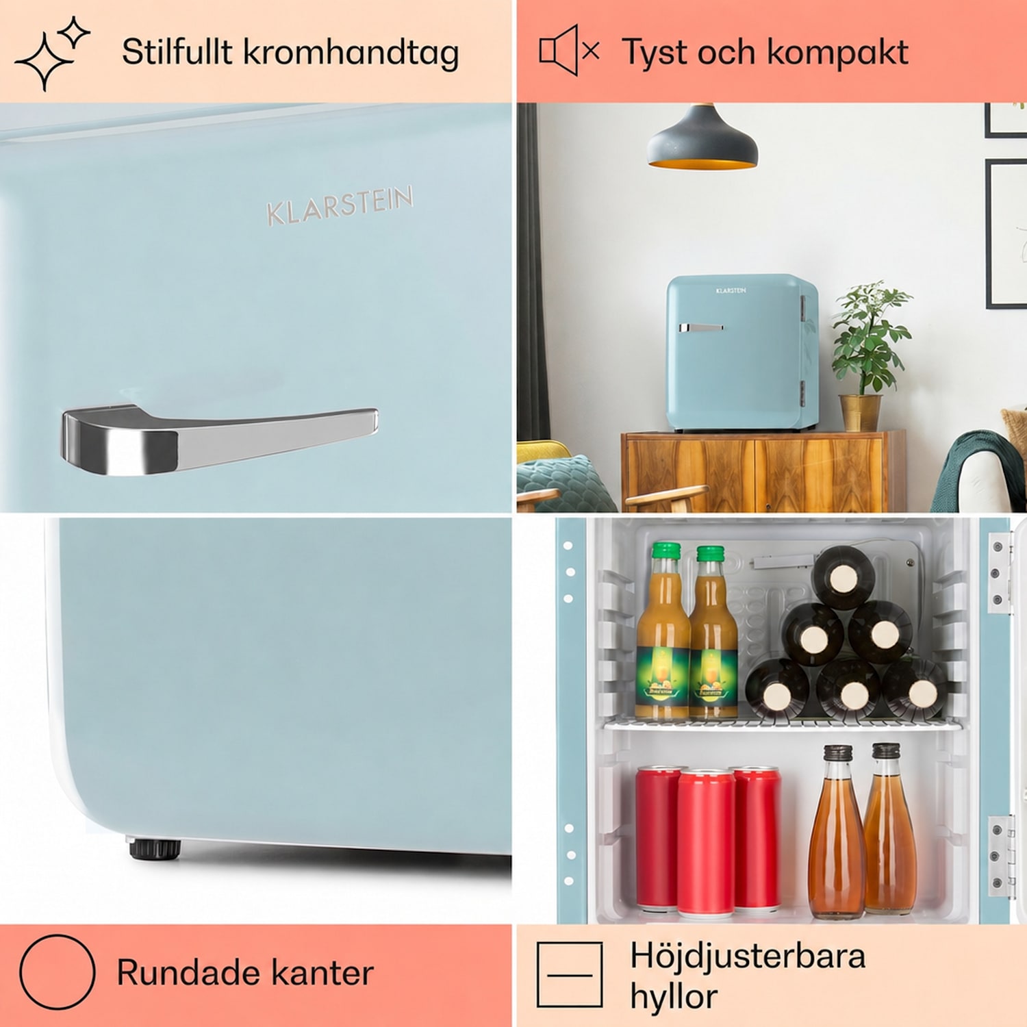 Audrey mini retrokylskåp 48 l 2 nivåer 48 l | Pastellblå