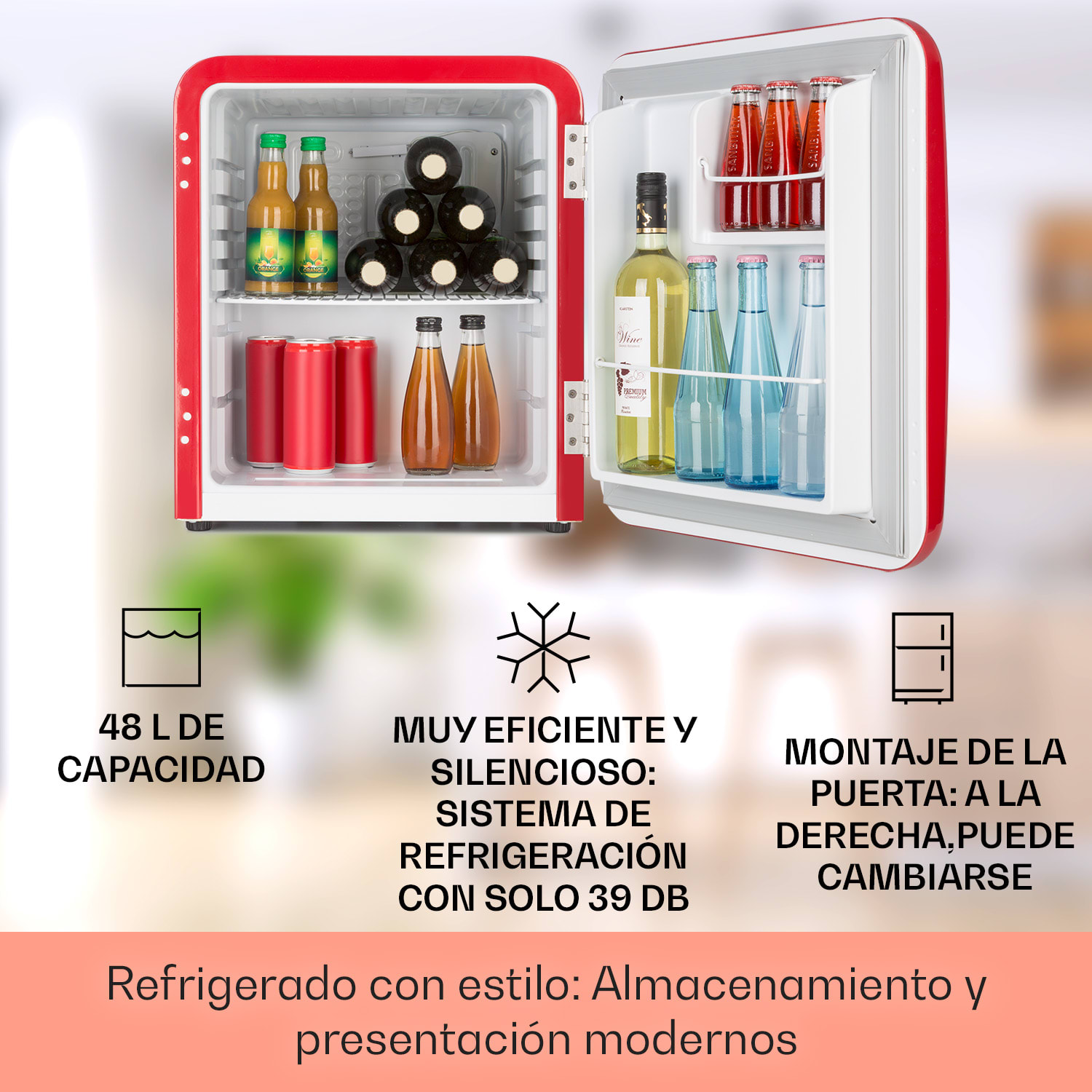 Mini nevera retro Audrey 48 L 2 niveles 48 L | Rojo