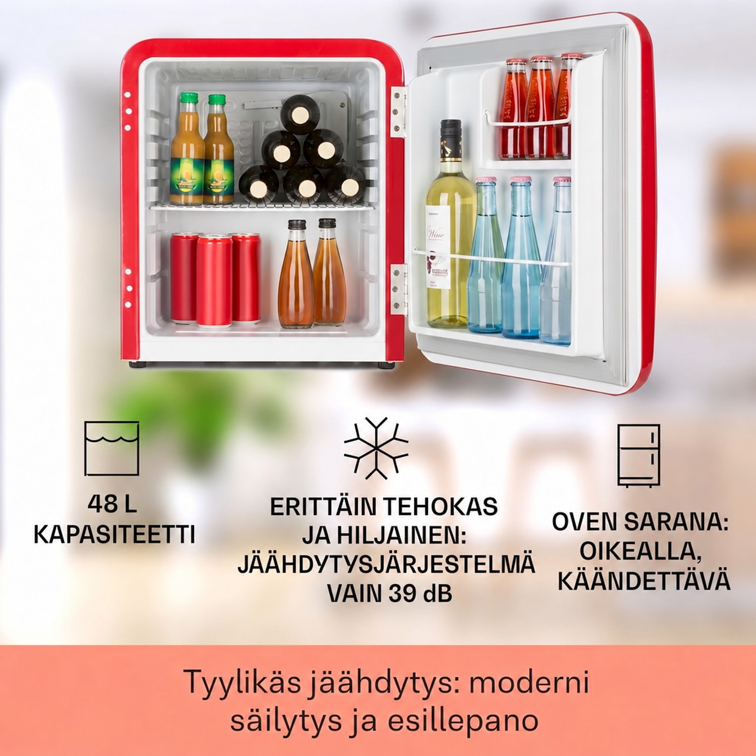 Audrey Mini retro-jääkaappi 48 l 2 tasoa 48 l | Punainen