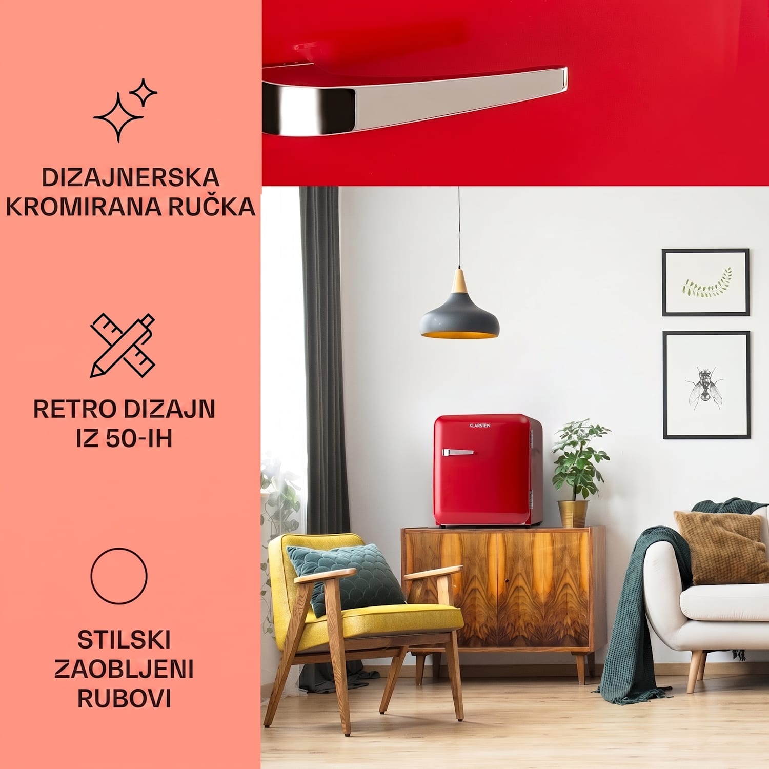 Audrey Mini, retro hladnjak, 48 L, 2 etaže, energ. klasa F 48 Ltr | Crvena