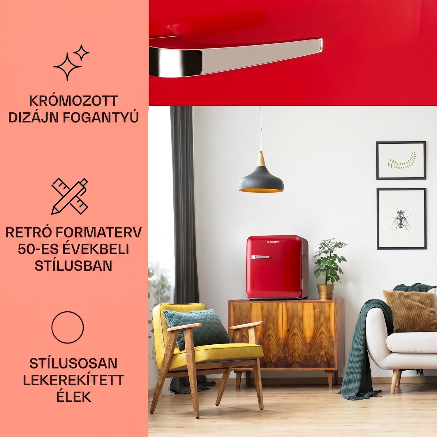 Audrey Mini, retró hűtő, 48 l, 2 szintes, F energiaosztály 48 Ltr | Piros