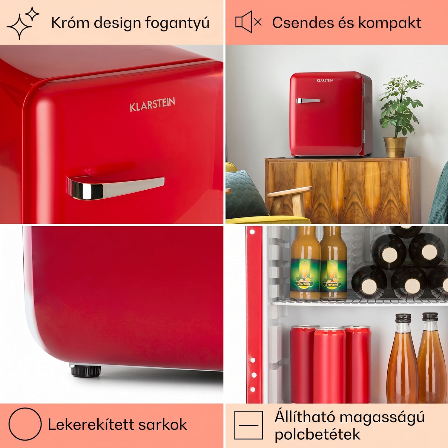 Audrey Mini, retró hűtő, 48 l, 2 szintes, F energiaosztály 48 Ltr | Piros